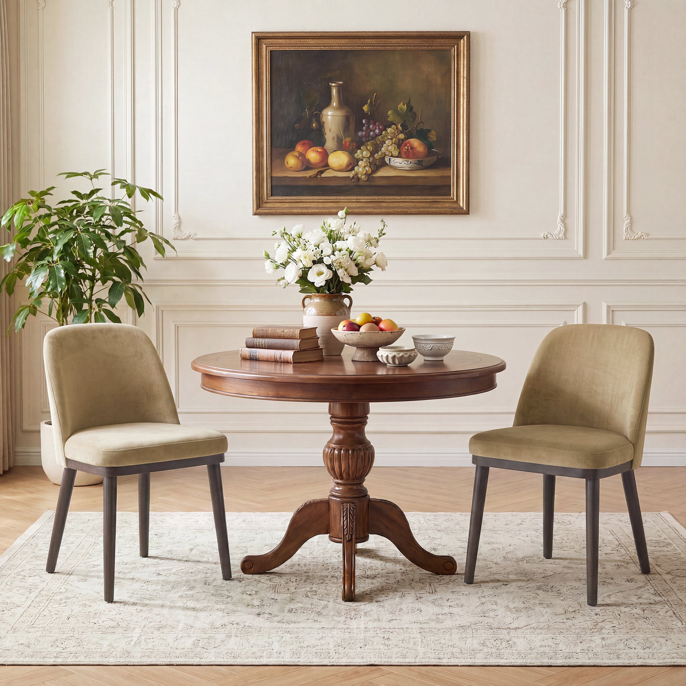 AFO Upholstered Dining Chairs Set of 2, Modern Padded Kitchen Chairs with Ergonomic Curved Back & Solid Wood Legs, For Dining Room & Kitchen