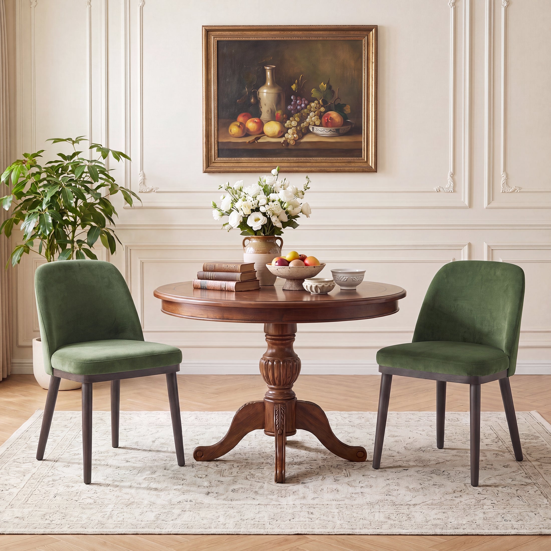 AFO Upholstered Dining Chairs Set of 2, Modern Padded Kitchen Chairs with Ergonomic Curved Back & Solid Wood Legs, For Dining Room & Kitchen