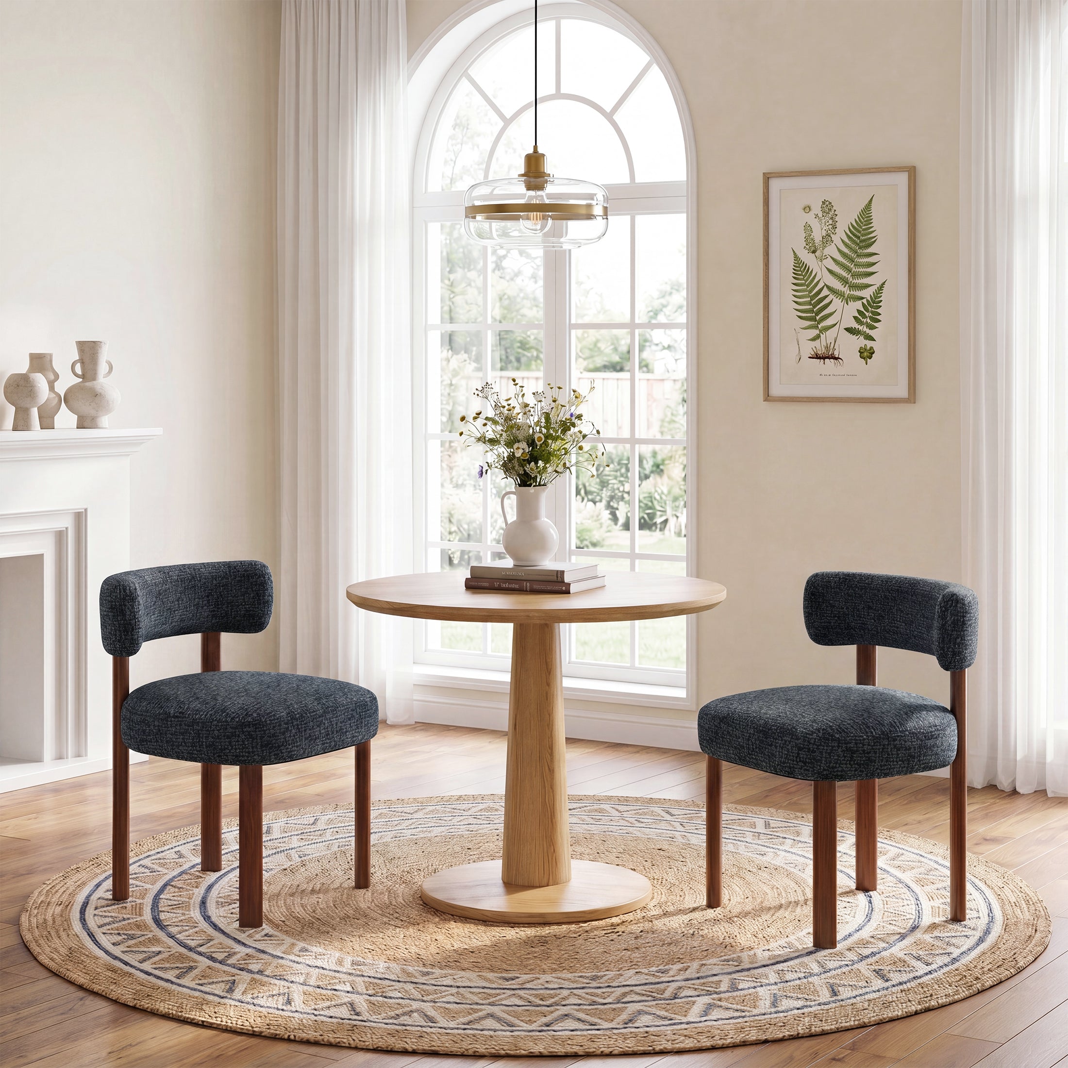 AFO Upholstered Dining Chairs with Solid Wood Legs, Mid-Century Modern Fabric Kitchen Chairs