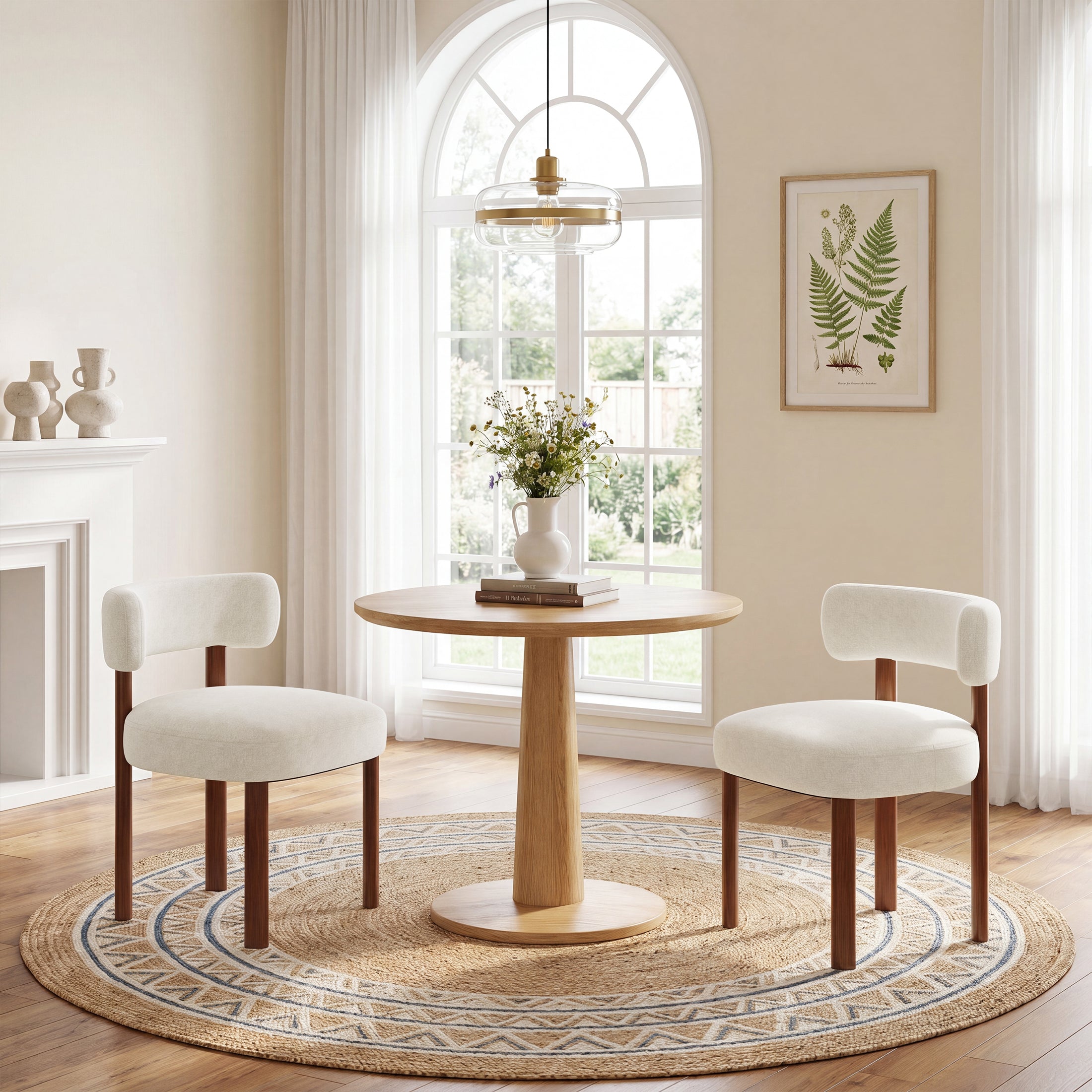 AFO Upholstered Dining Chairs with Solid Wood Legs, Mid-Century Modern Fabric Kitchen Chairs