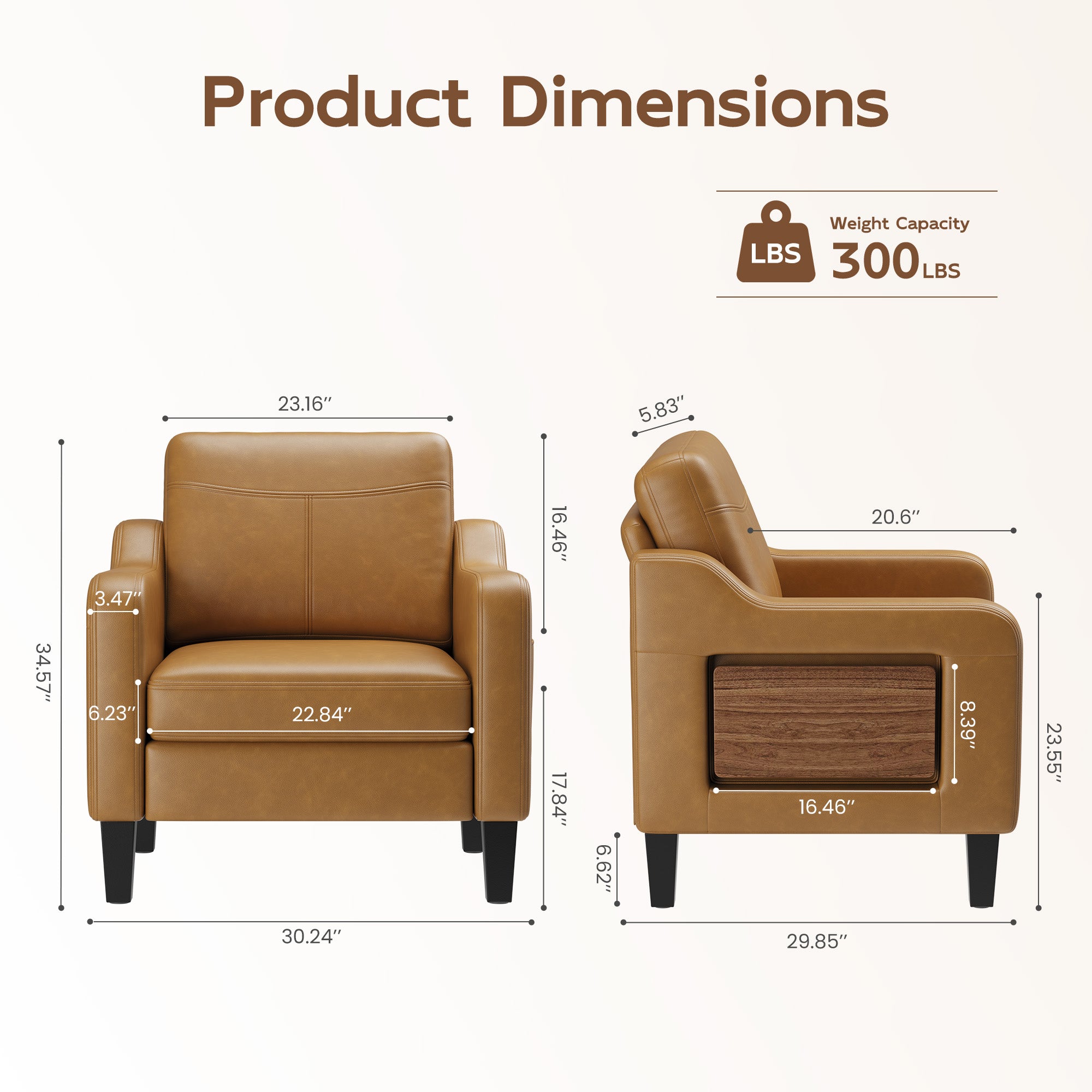 AFO Modern Upholstered Armchair, Accent Chair w/ 2 Side Pockets & Foldable Table