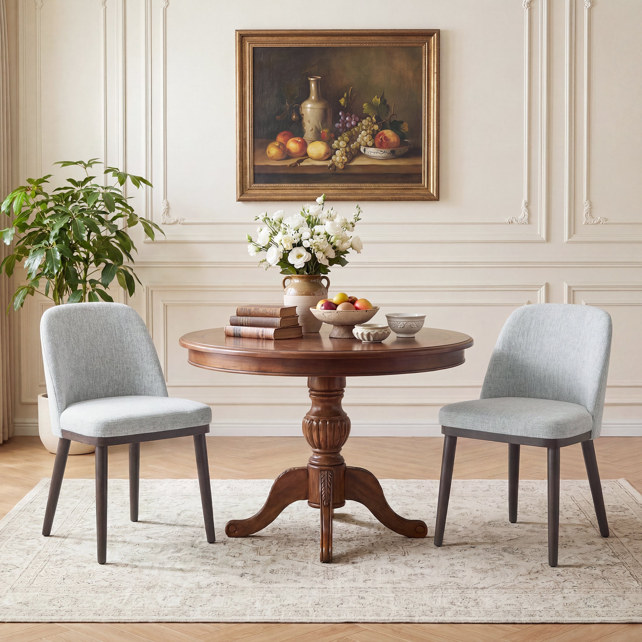 AFO Upholstered Dining Chairs Set of 2, Modern Padded Kitchen Chairs with Ergonomic Curved Back & Solid Wood Legs, For Dining Room & Kitchen