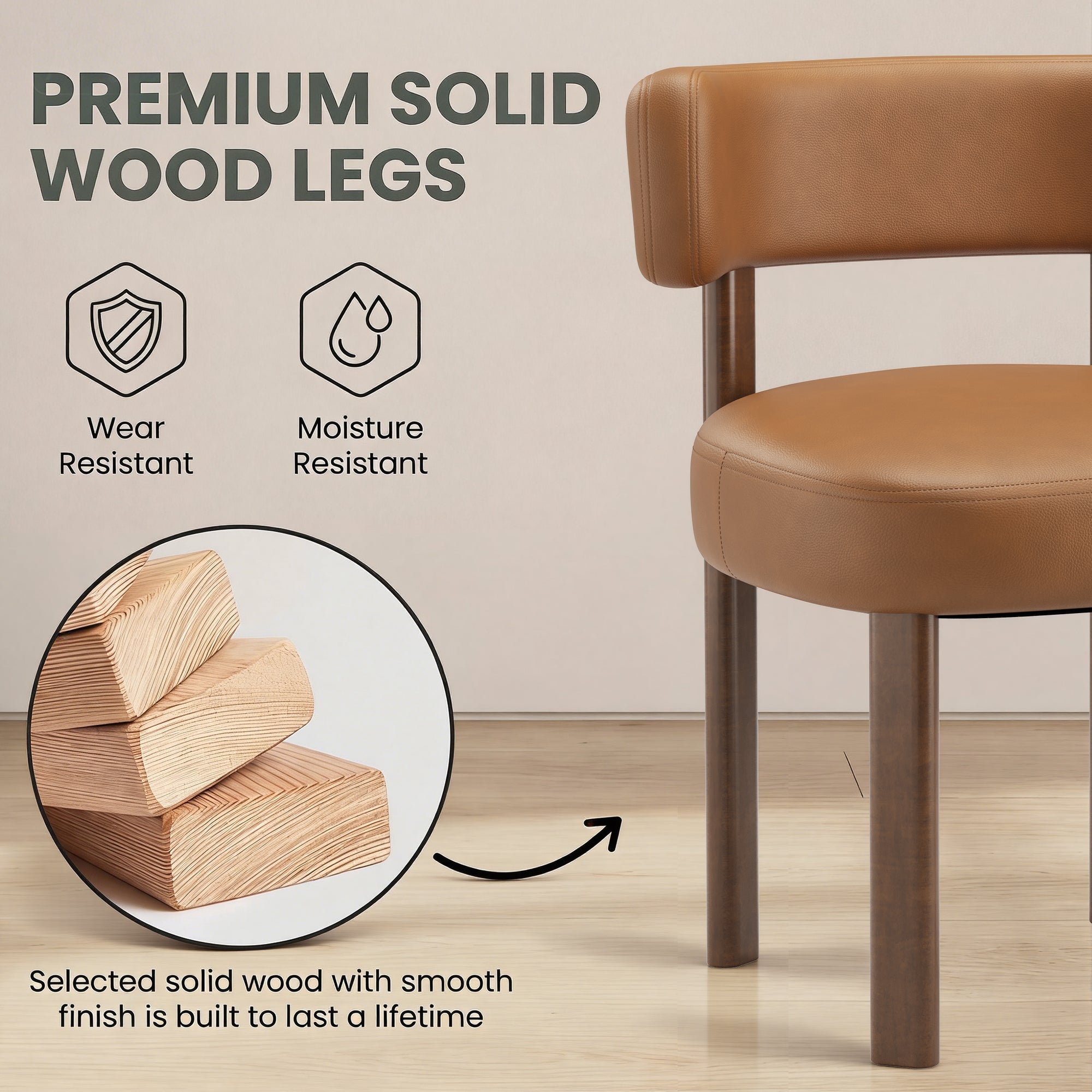 AFO Modern Upholstered Dining Chair, Faux Leather Seat with Solid Wood Legs and Ergonomic Back