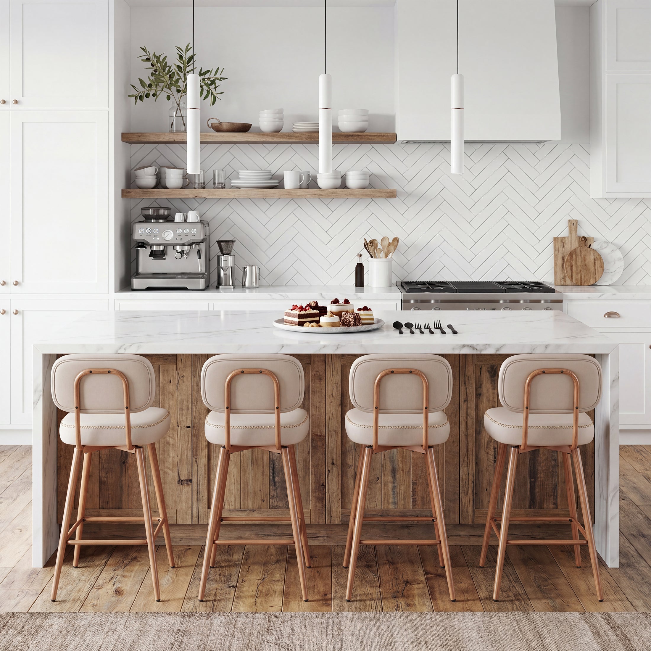 AFO 26.5" Counter Swivel Bar Stool, PU Leather Counter Height Barstools with Ergonomic Backrest