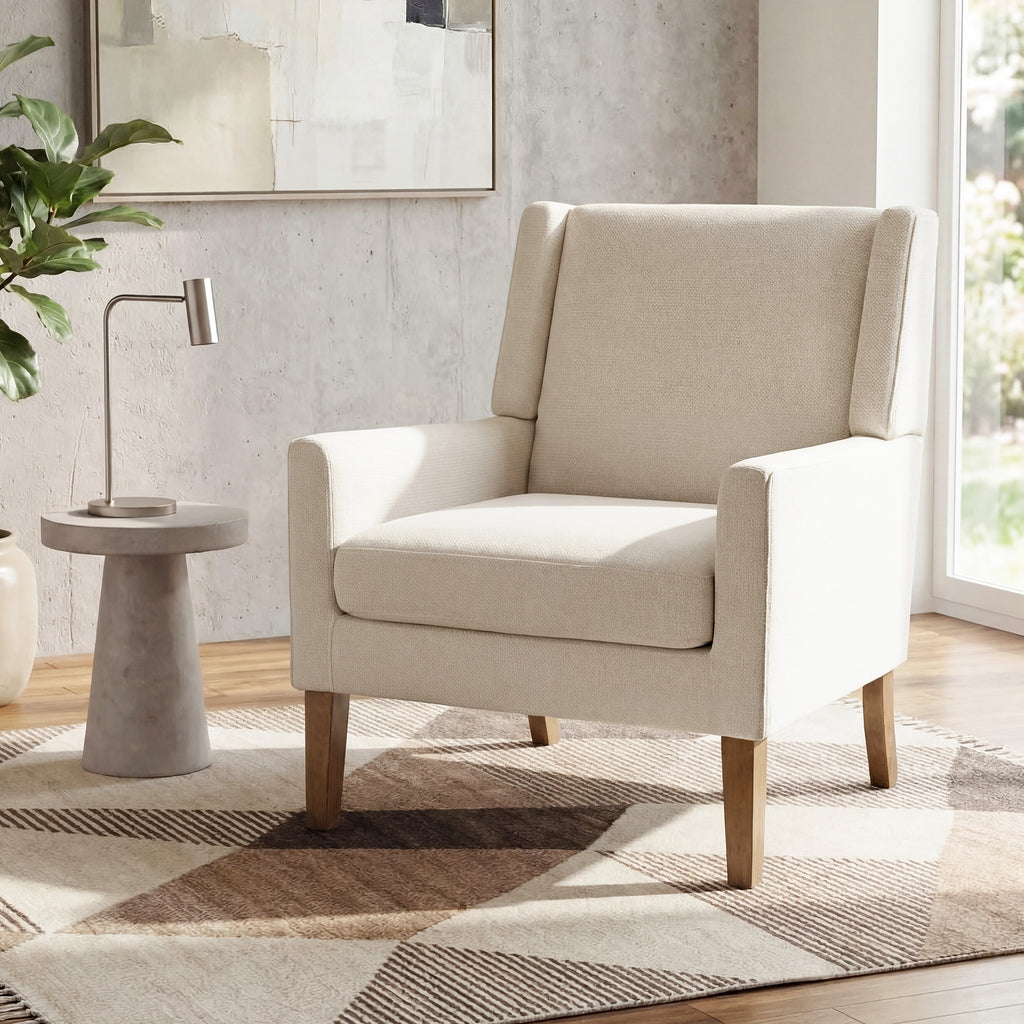 AFO Upholstered Modern Accent Chair with Wood Legs