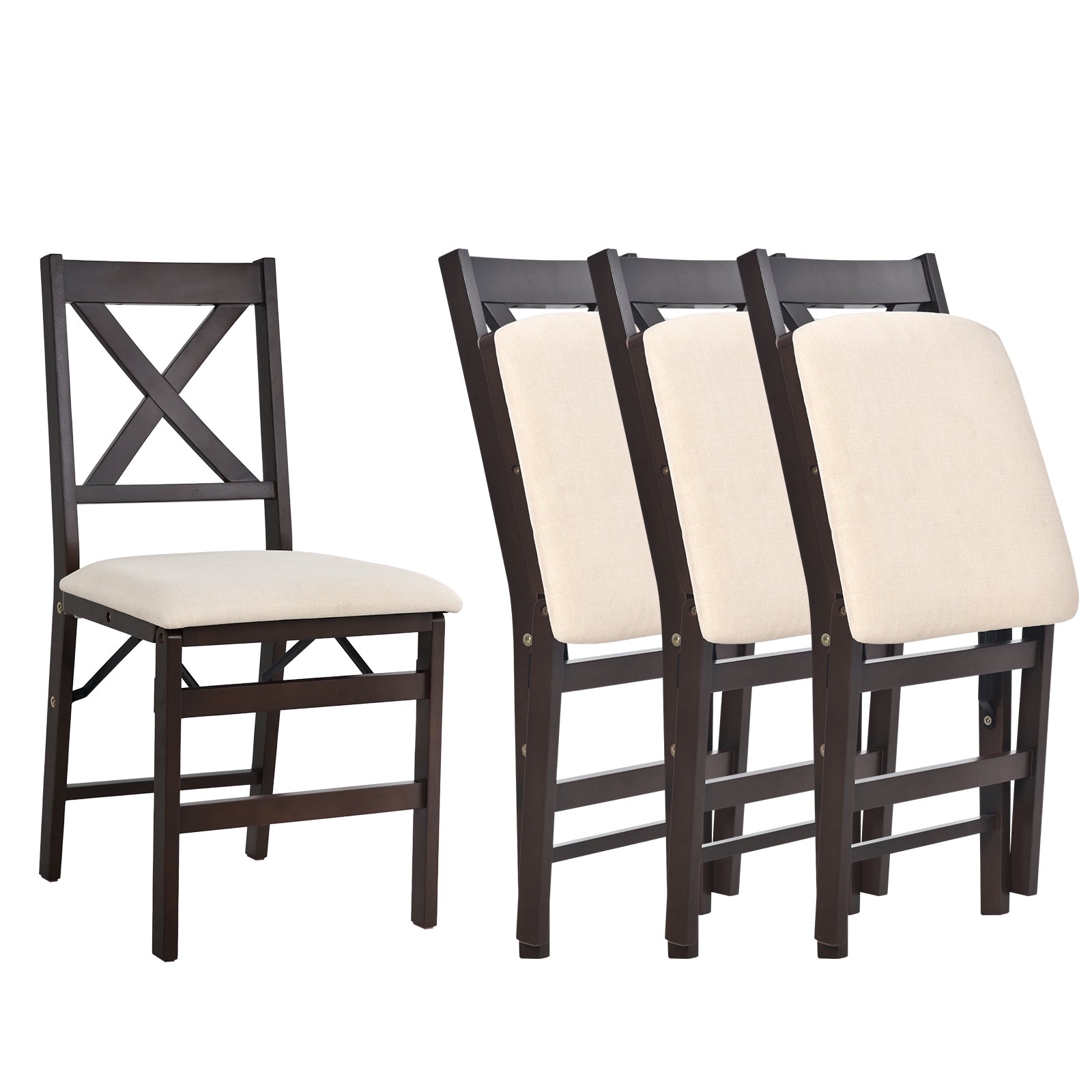 Foldable Solid Wood Cross-Back Dining Chairs Set of 2