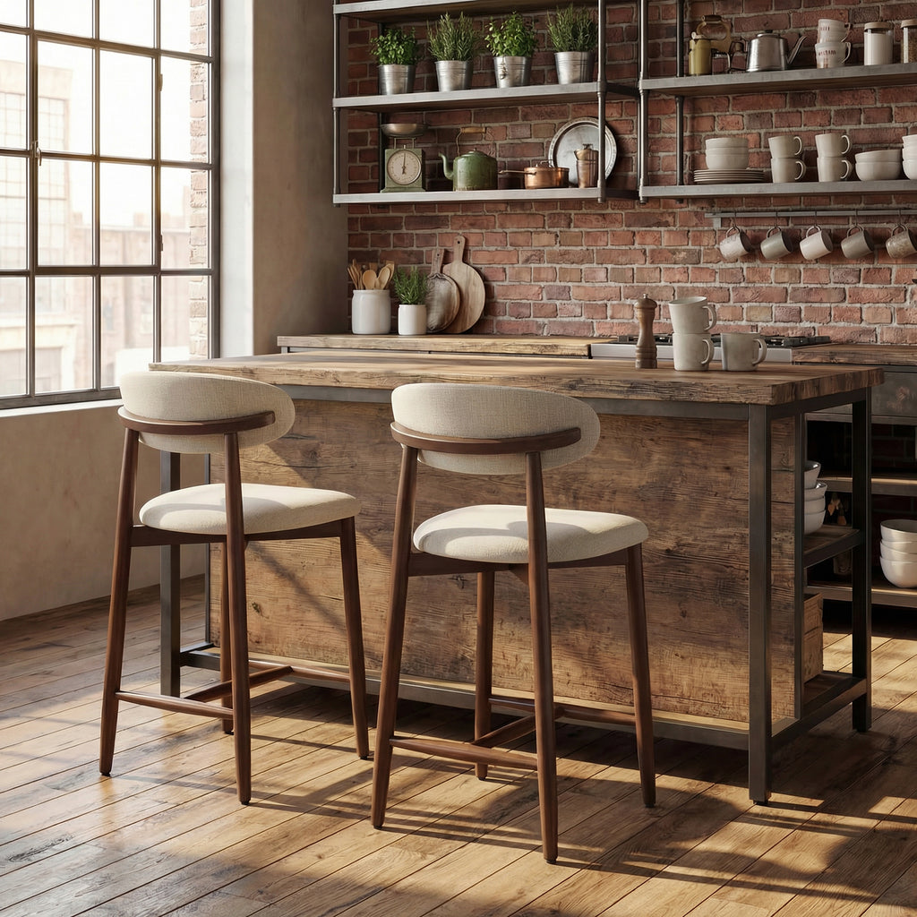 AFO Upholstered Counter Height Bar Stool - Ergonomic Back & Wooden Base