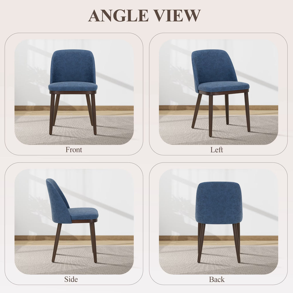 AFO Faux Leather Upholstered Dining Chairs, Modern Padded Kitchen Chairs with Ergonomic Curved Back & Solid Wood Legs, For Dining Room & Kitchen, Blue