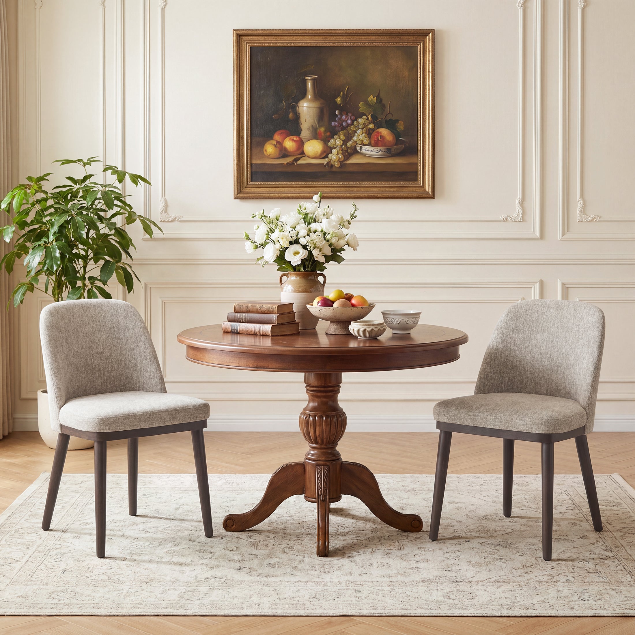AFO Upholstered Dining Chairs Set of 2, Modern Padded Kitchen Chairs with Ergonomic Curved Back & Solid Wood Legs, For Dining Room & Kitchen