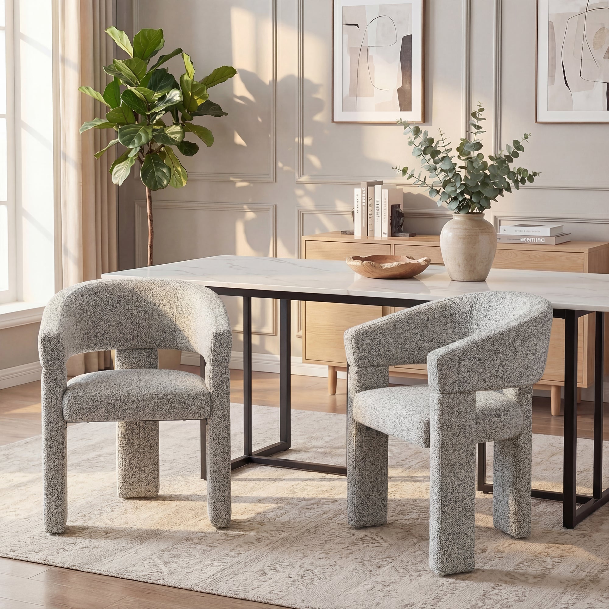 AFO Modern Chenille Dining Chair with Solid Wood Legs & Ergonomic Back