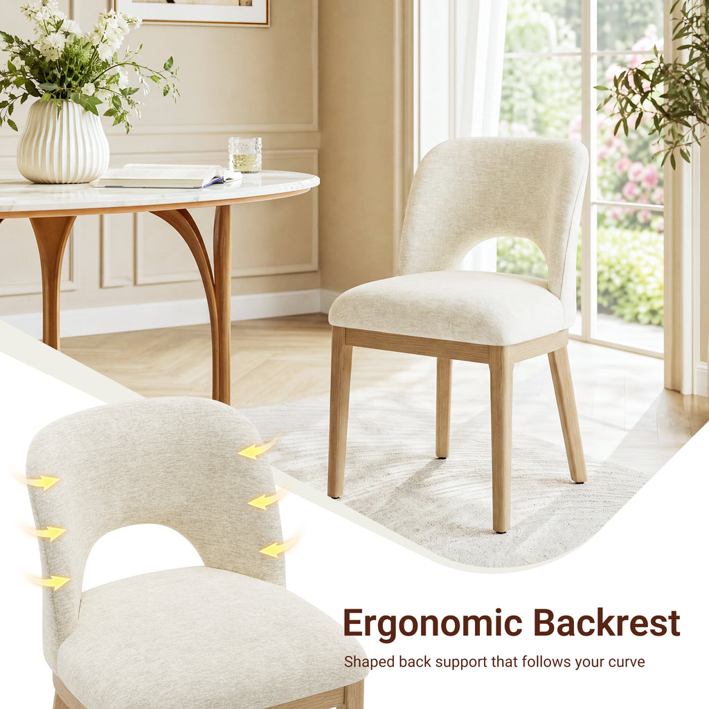 AFO Dining Chairs, Mid-Century Modern Upholstered Kitchen Chairs with Cutout Back &amp; Solid Wood Legs