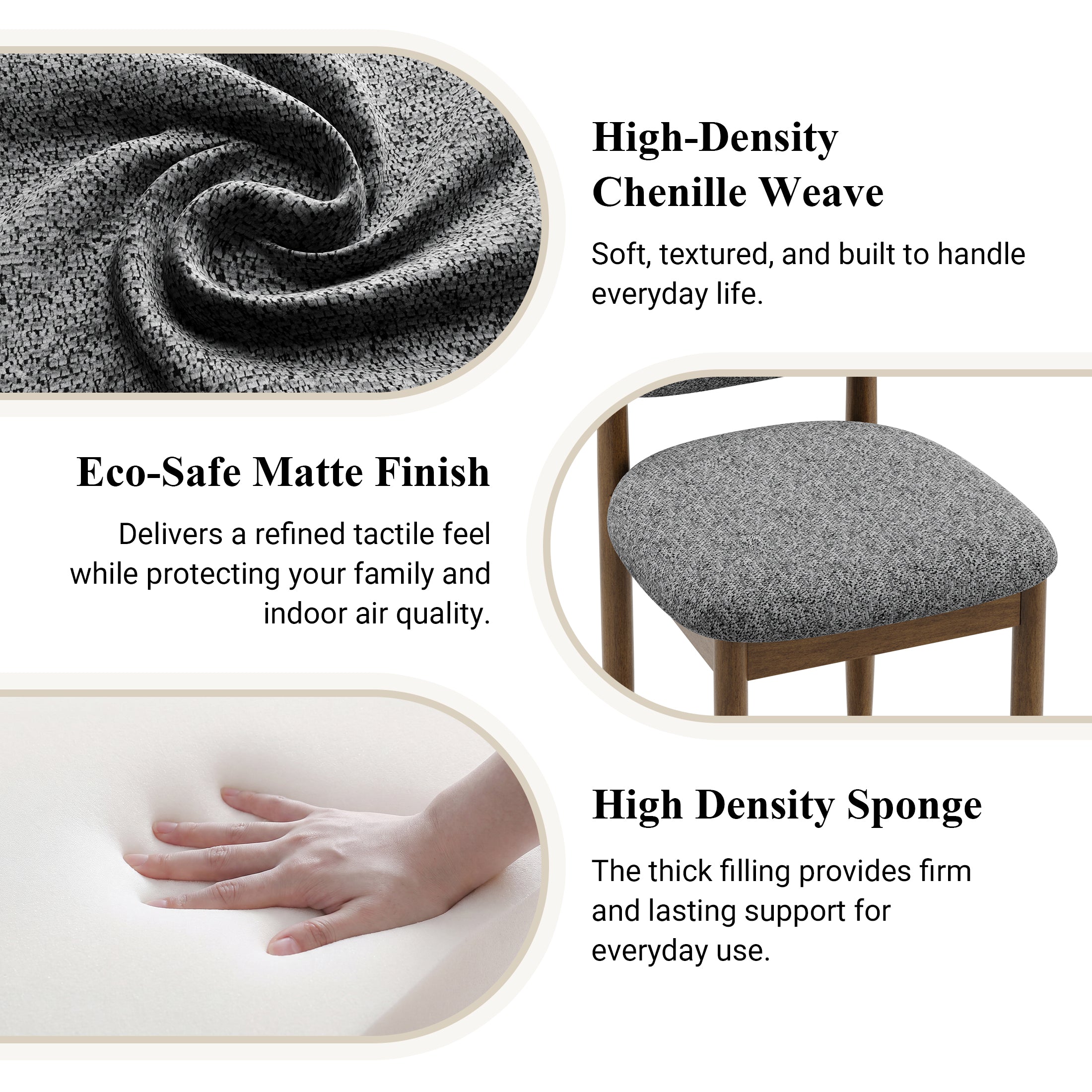 AFO Dining Chairs Solid Wood Upholstered Dining Chairs with Textured Chenille Fabric, Walnut Finish