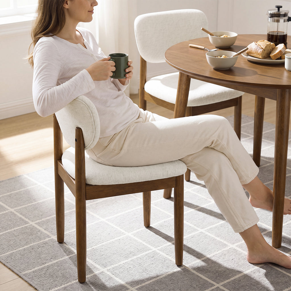 AFO Dining Chairs Solid Wood Upholstered Dining Chairs with Textured Chenille Fabric, Walnut Finish