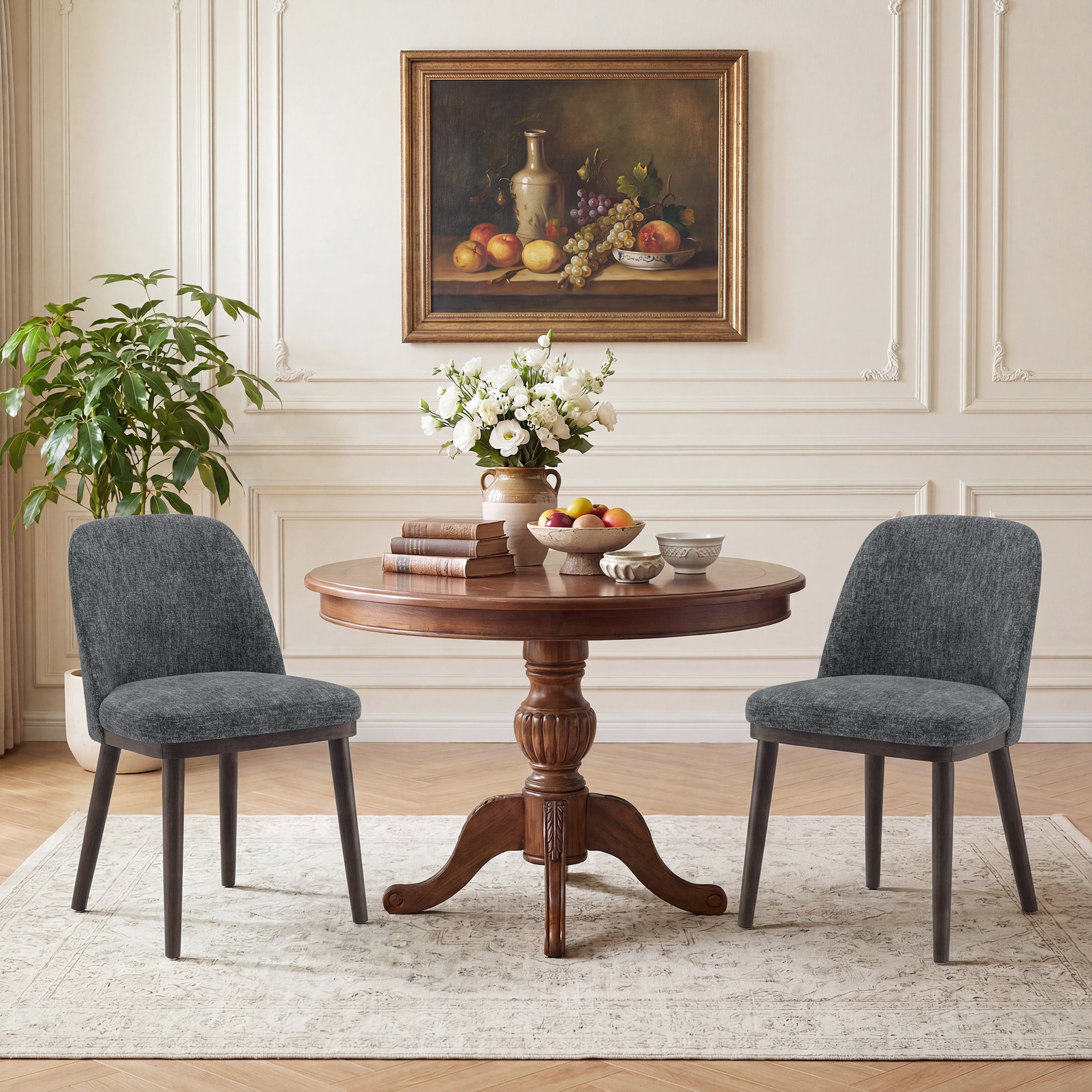 AFO Upholstered Dining Chairs Set of 2, Modern Padded Kitchen Chairs with Ergonomic Curved Back & Solid Wood Legs, For Dining Room & Kitchen