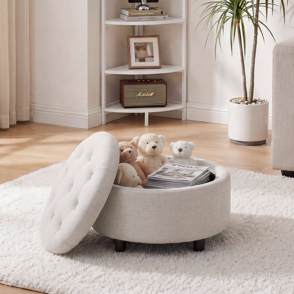AFO 3-in-1 Round Fabric Storage Ottoman 25"x25"