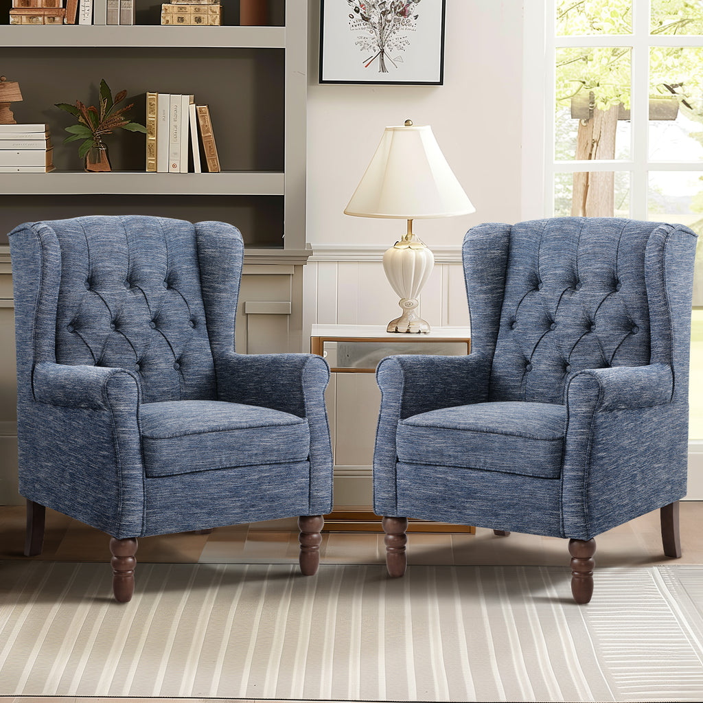 AFO Button-Tufted Wingback Accent Chair, Modern Mid-Century Armchair with Thick Padded Seat, Rolled Arm & Solid Wood Legs, For Bedroom/Office/Living Room