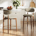 AFO Upholstered Counter Height Bar Stools, Kitchen Bar Stools With Curved Back & Wood Legs, Mid Century Modern Counter Chairs for Dining Room