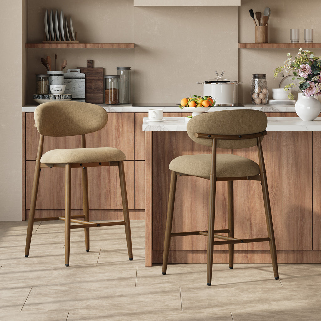 AFO Upholstered Counter Height Bar Stools, Kitchen Bar Stools With Ergonomic Curved Back & Footrest, Modern Counter Chairs for Kitchen Island Dining Room