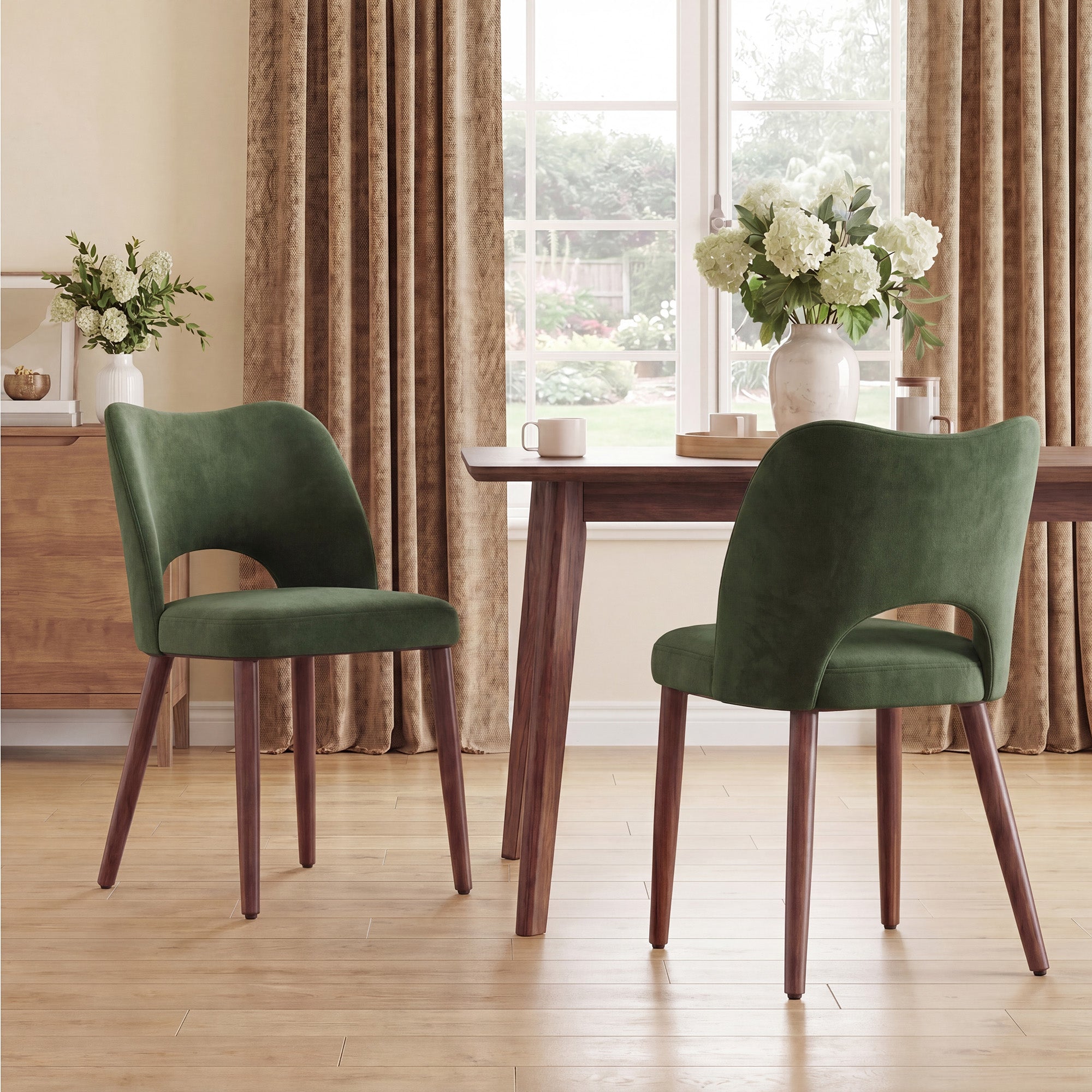 AFO Modern Velvet Dining Chair with Solid Wood Legs, Ergonomic Curved Side Chairs for Dining Room, Cafe and Kitchen