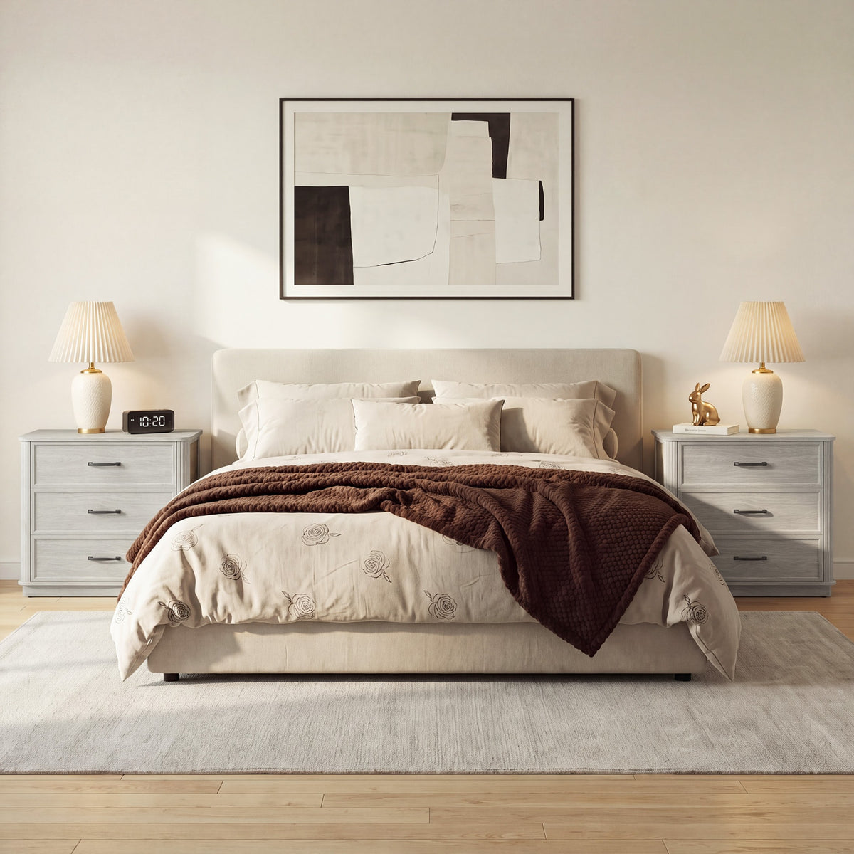 AFO 31.5" W 3-Drawer Nightstand with Oversized Large Storage, Modern Night Stands Bedside Table with Stylish Metal Handles, Wood End Table for Bedroom, Living Room
