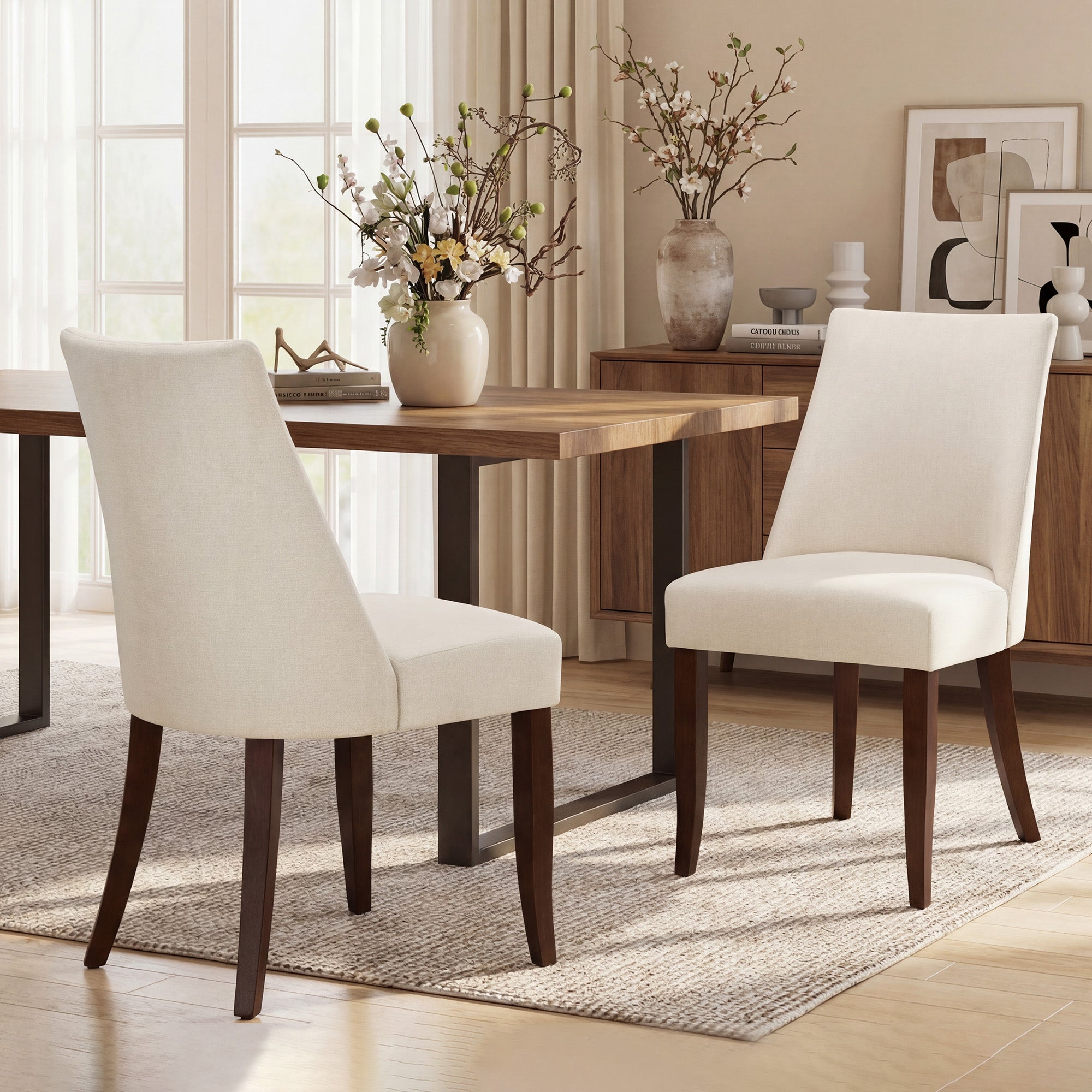 Upholstered Dining Chair Wood Mid Century Side Chair for Kitchen Desk, Dining Room