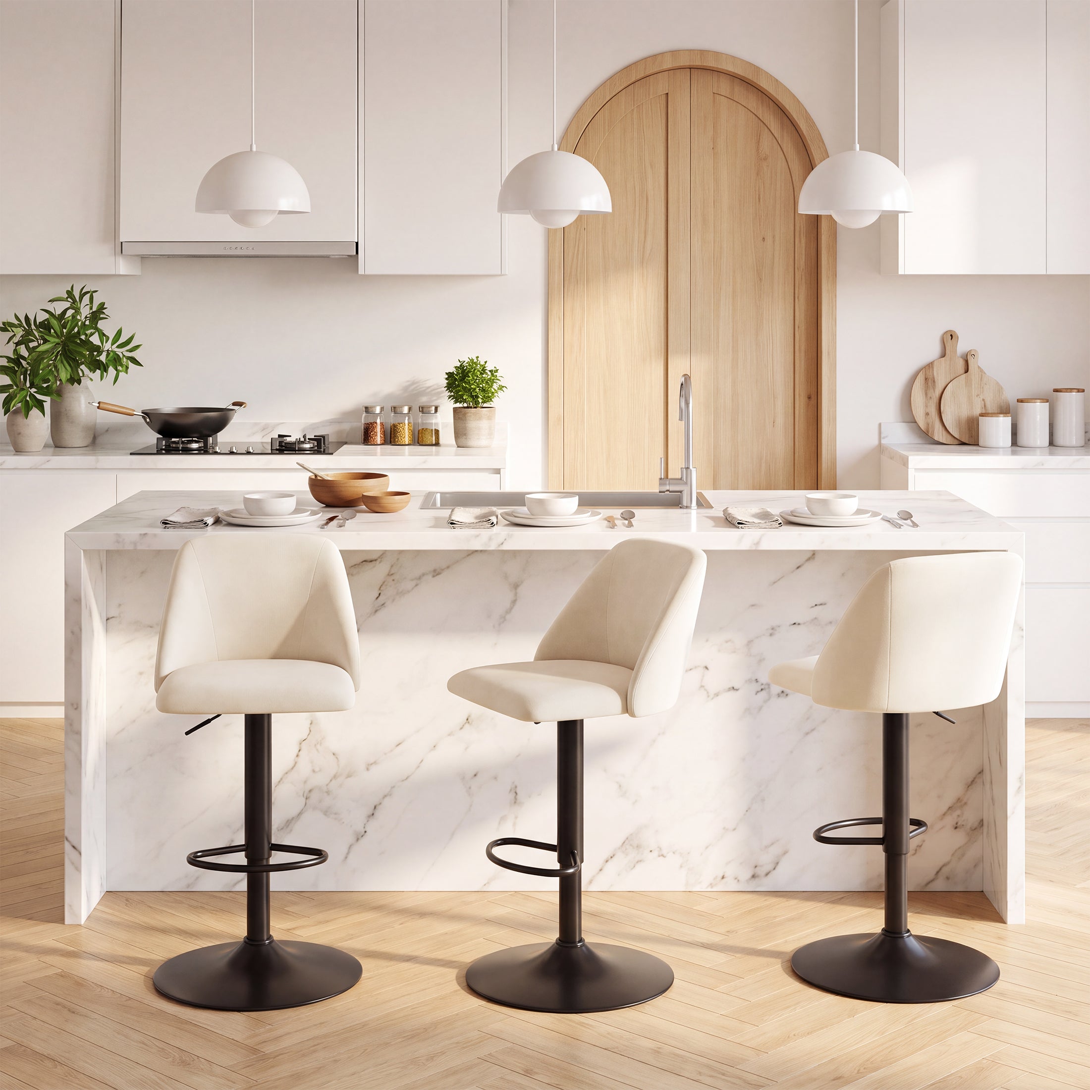 AFO Swivel Counter Height Bar Stools, Fabric Adjustable Upholstered Bar Chairs with Full Backrest, Modern Barstools for Kitchen Island, Dining Room, Café and Home Bar