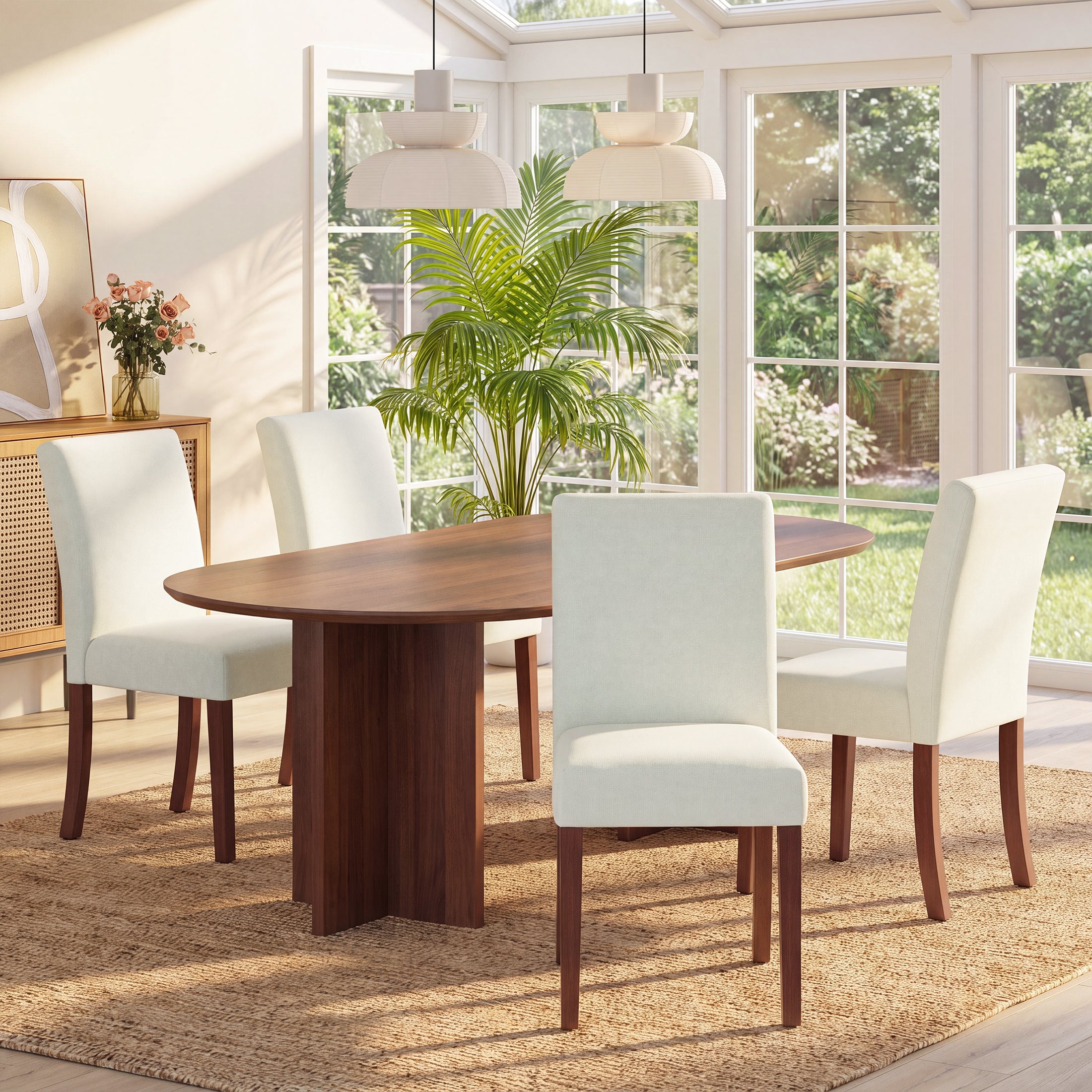 AFO Upholstered Fabric Dining Chairs with Wood Legs, Modern Parsons Dining Chairs with High Back Padded