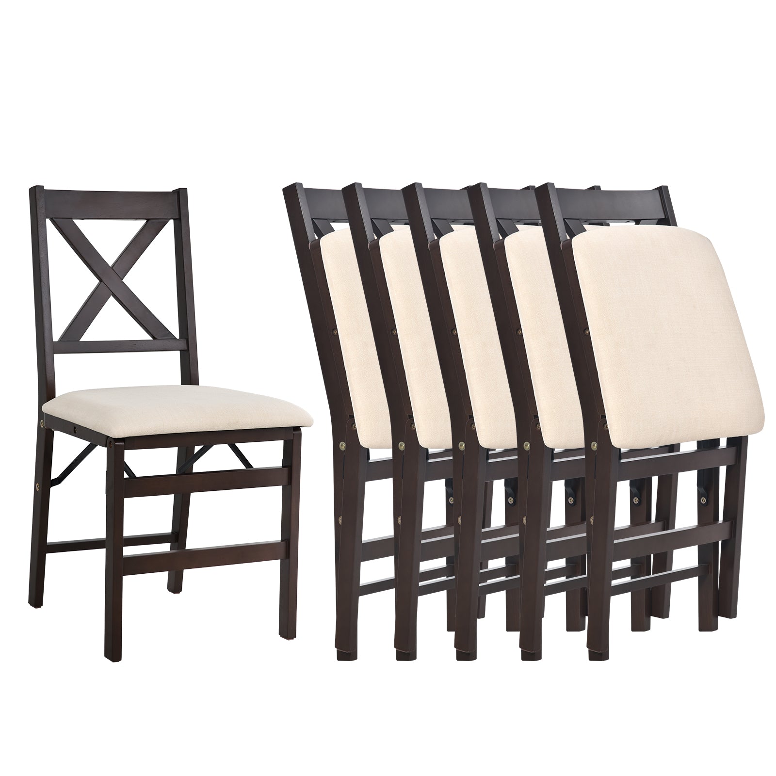 Foldable Solid Wood Cross-Back Dining Chairs Set of 2