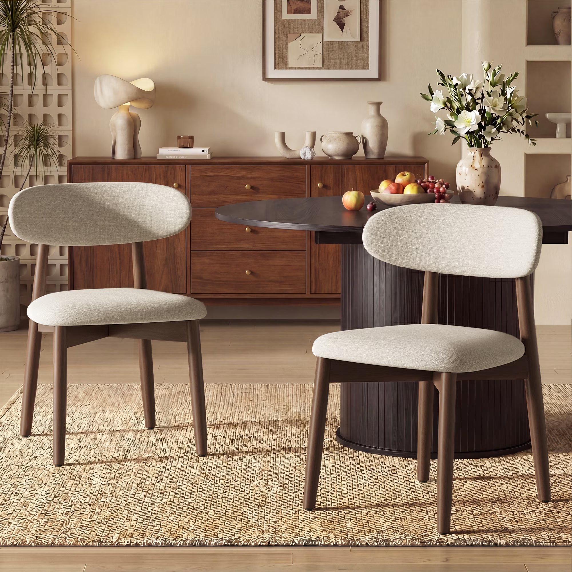 AFO Expandable Dining Table Set, Round to Oval Wood Kitchen Table with Storage Cabinet and Chairs for Small Spaces