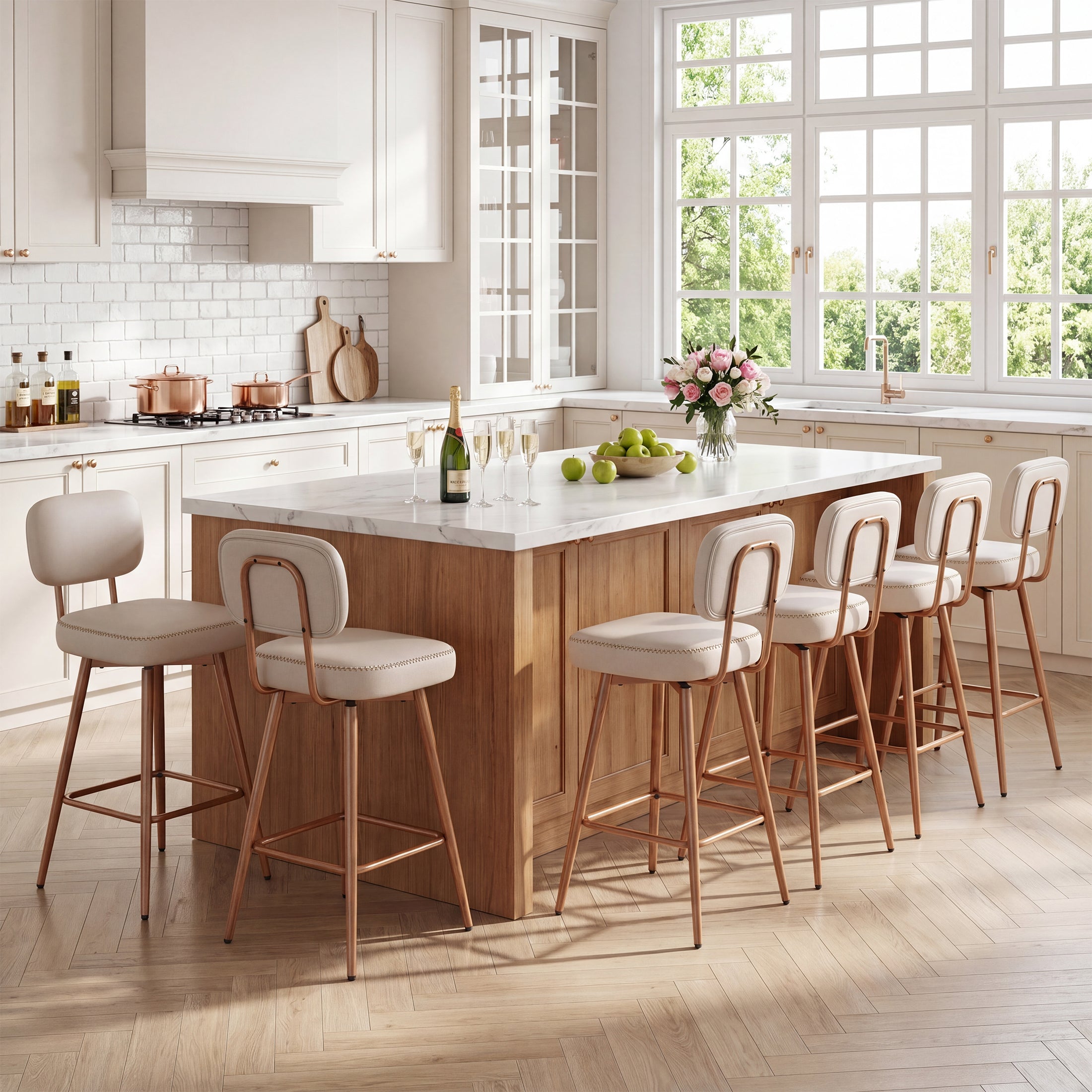AFO 26.5" Counter Swivel Bar Stool, PU Leather Counter Height Barstools with Ergonomic Backrest
