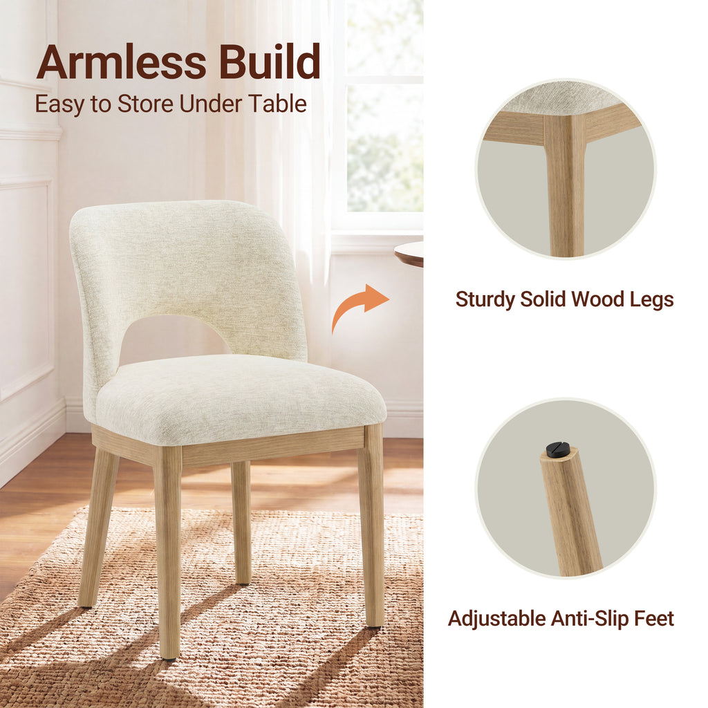 AFO Dining Chairs, Mid-Century Modern Upholstered Kitchen Chairs with Cutout Back &amp; Solid Wood Legs