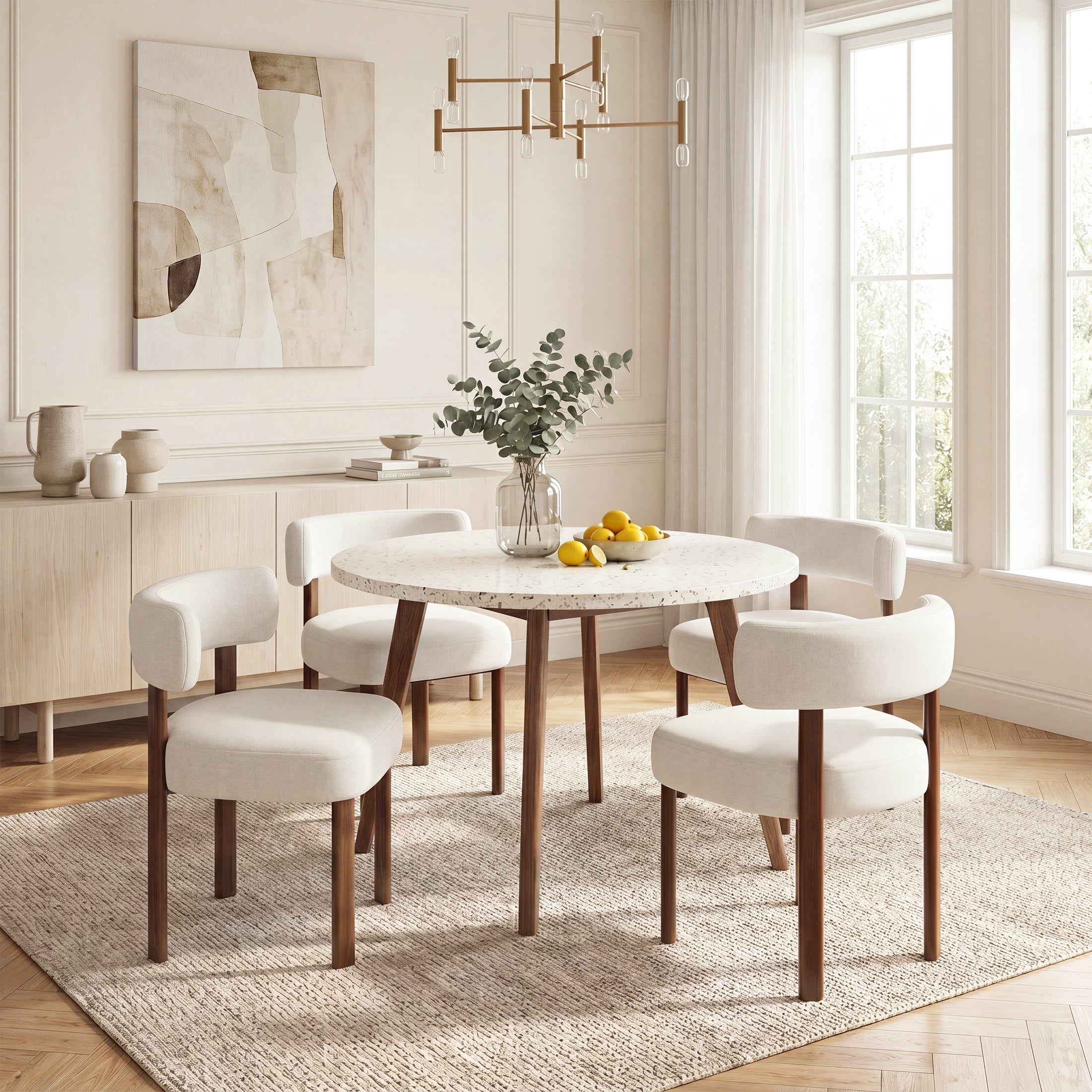 AFO Upholstered Dining Chairs with Solid Wood Legs, Mid-Century Modern Fabric Kitchen Chairs
