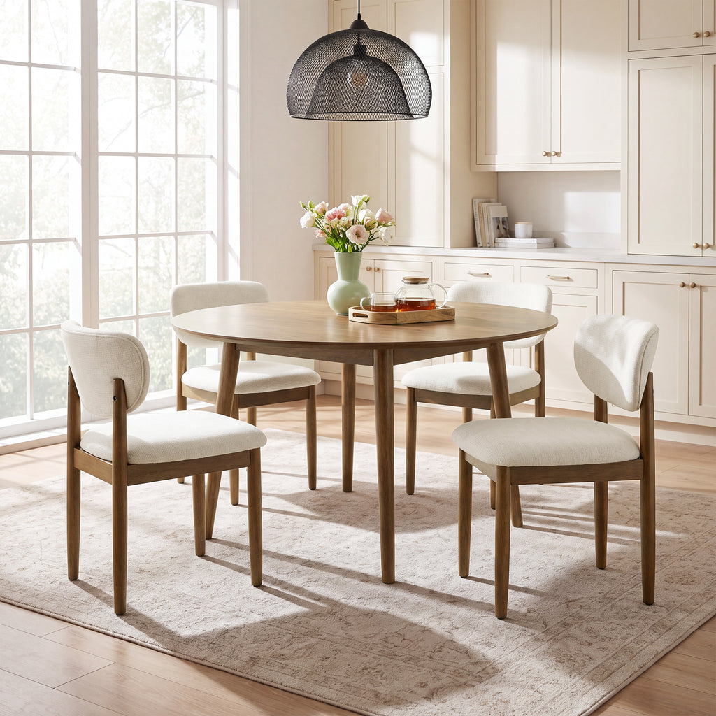 AFO Dining Chairs Solid Wood Upholstered Dining Chairs with Textured Chenille Fabric, Walnut Finish