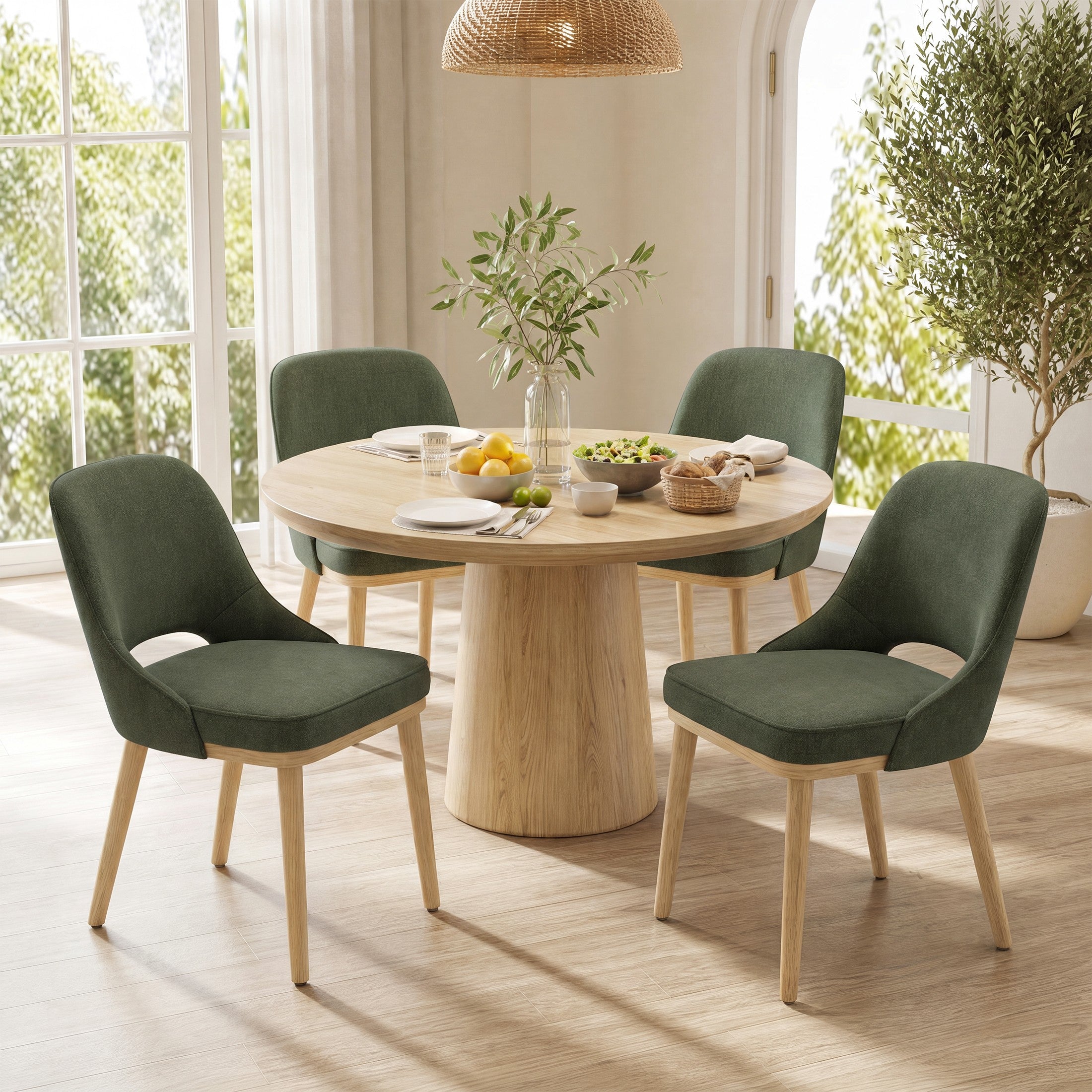 AFO Mid-Century Upholstered Dining Chair, Modern Kitchen Desk Side Chair with Solid Wood Legs & Ergonomic Curved Back, For Dining Room, Kitchen & Restaurant