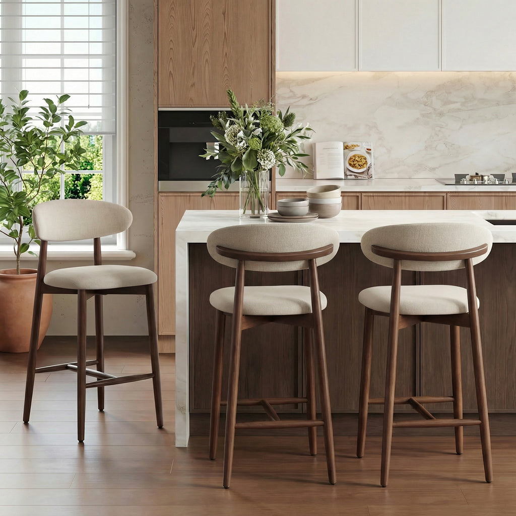 AFO Upholstered Counter Height Bar Stool - Ergonomic Back & Wooden Base