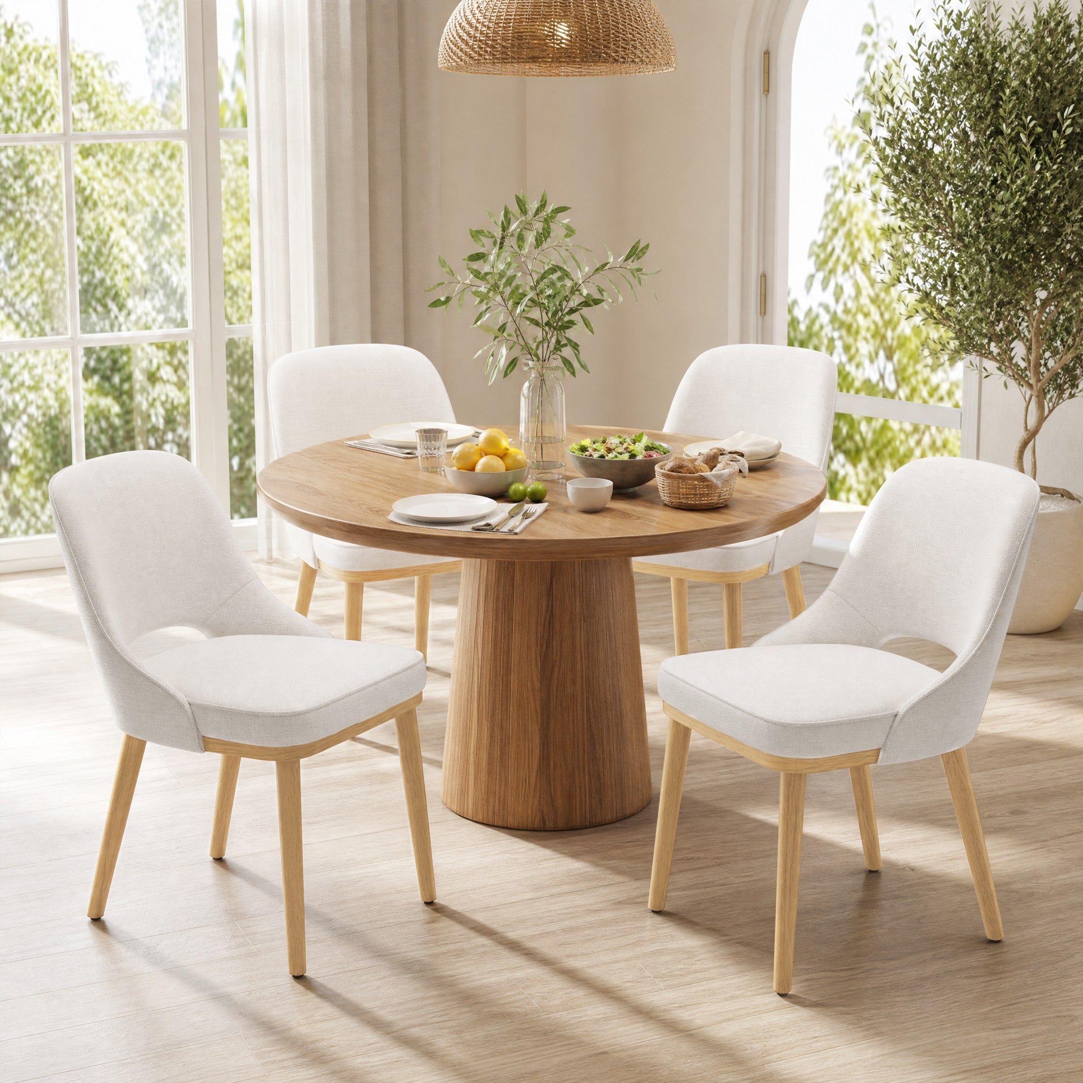 AFO Mid-Century Upholstered Dining Chair, Modern Kitchen Desk Side Chair with Solid Wood Legs & Ergonomic Curved Back, For Dining Room, Kitchen & Restaurant