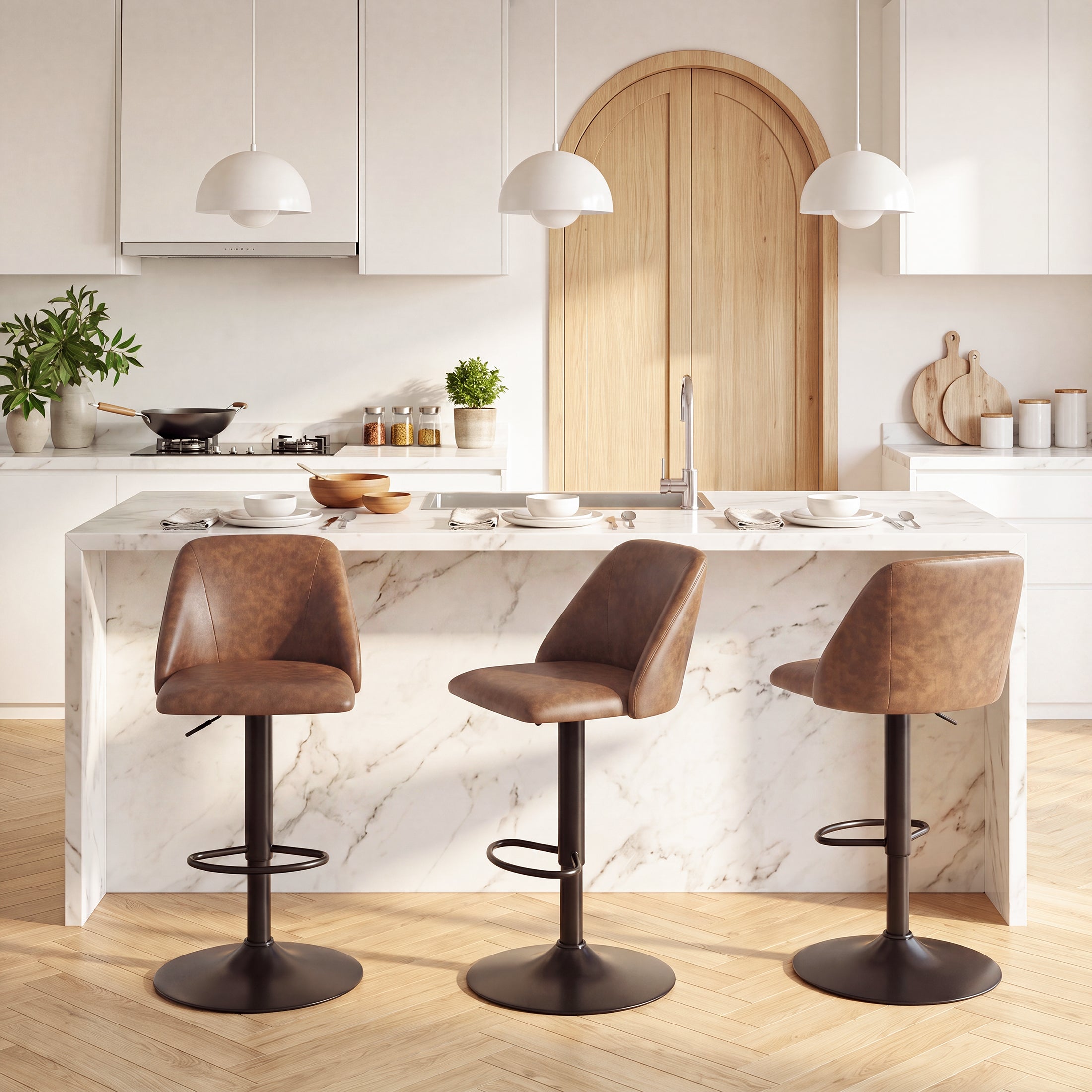 AFO Swivel Counter Height Bar Stools, Fabric Adjustable Upholstered Bar Chairs with Full Backrest, Modern Barstools for Kitchen Island, Dining Room, Café and Home Bar