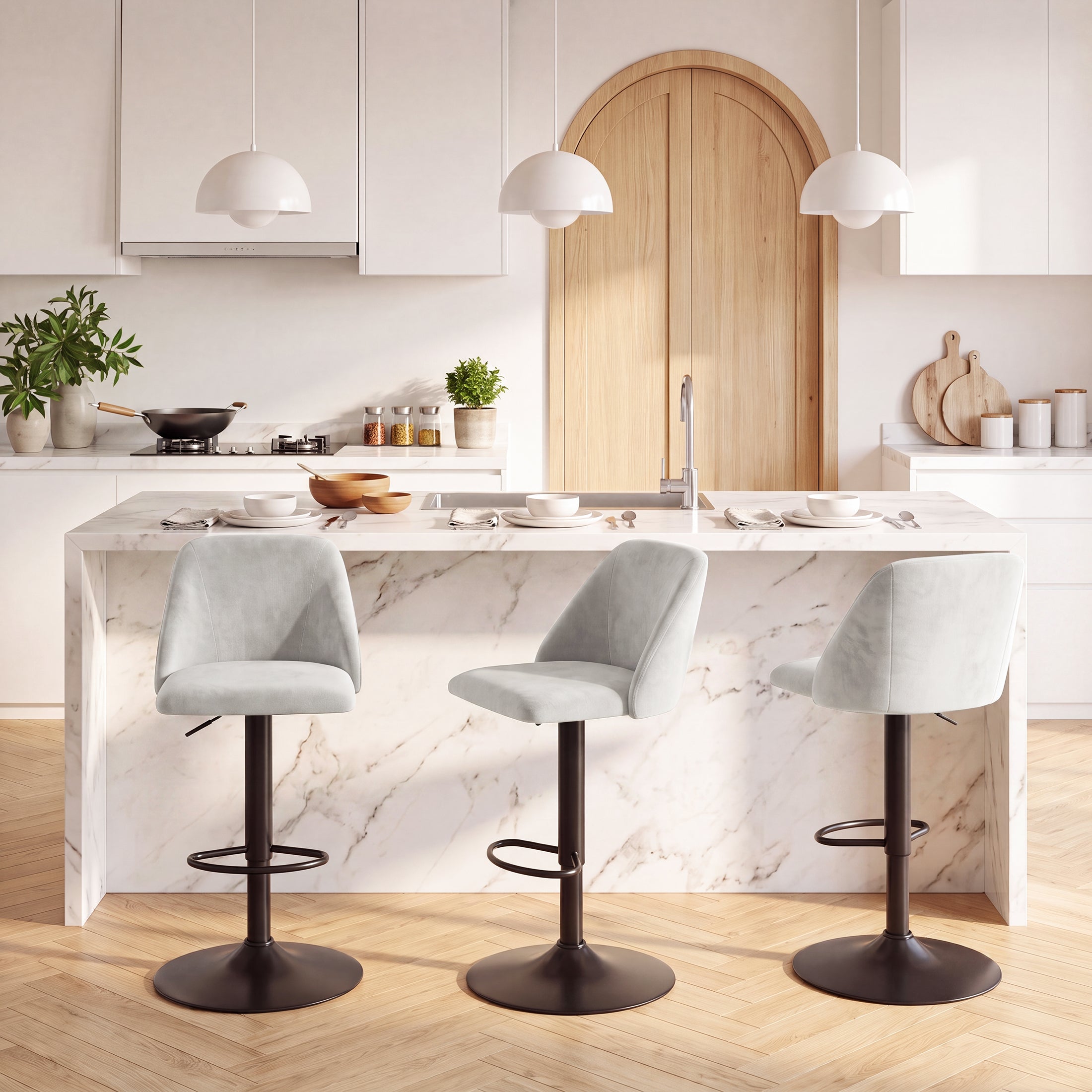 AFO Swivel Counter Height Bar Stools, Fabric Adjustable Upholstered Bar Chairs with Full Backrest, Modern Barstools for Kitchen Island, Dining Room, Café and Home Bar