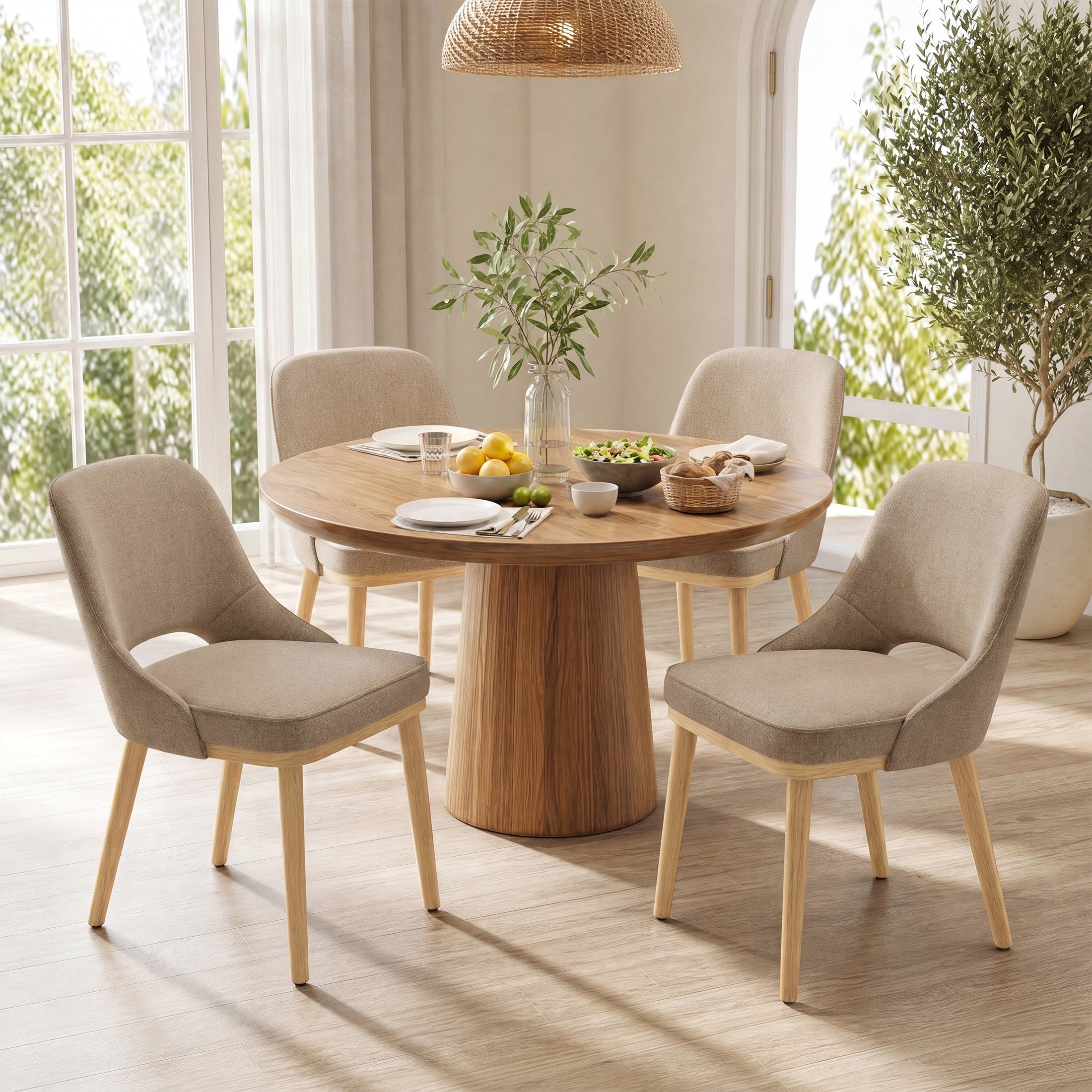 AFO Mid-Century Upholstered Dining Chair, Modern Kitchen Desk Side Chair with Solid Wood Legs & Ergonomic Curved Back, For Dining Room, Kitchen & Restaurant