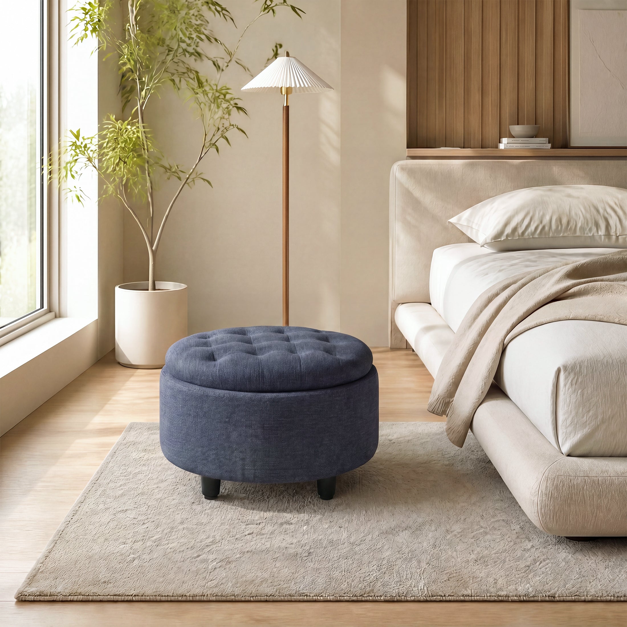 AFO 3-in-1 Round Fabric Storage Ottoman 25"x25"