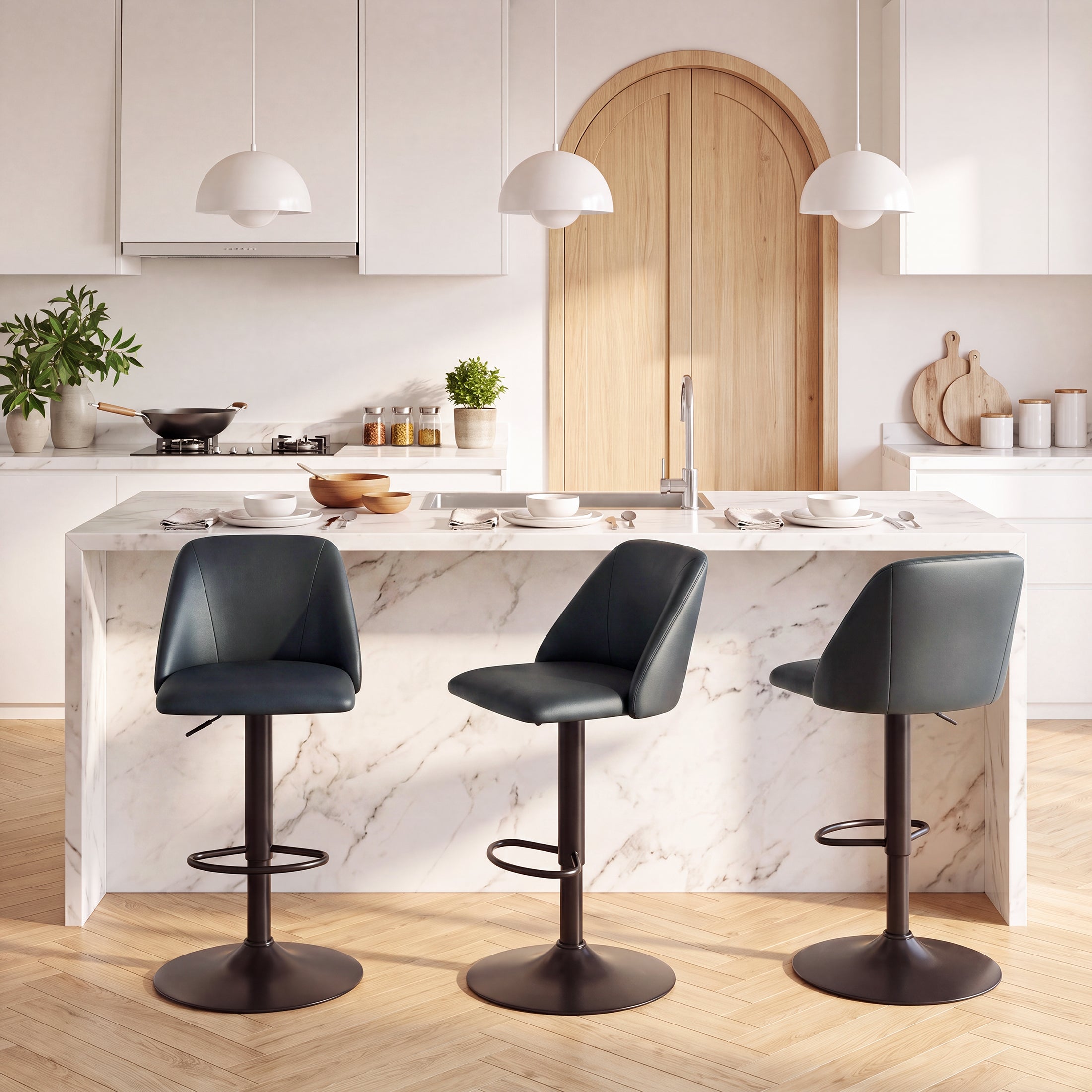 AFO Swivel Counter Height Bar Stools, Fabric Adjustable Upholstered Bar Chairs with Full Backrest, Modern Barstools for Kitchen Island, Dining Room, Café and Home Bar