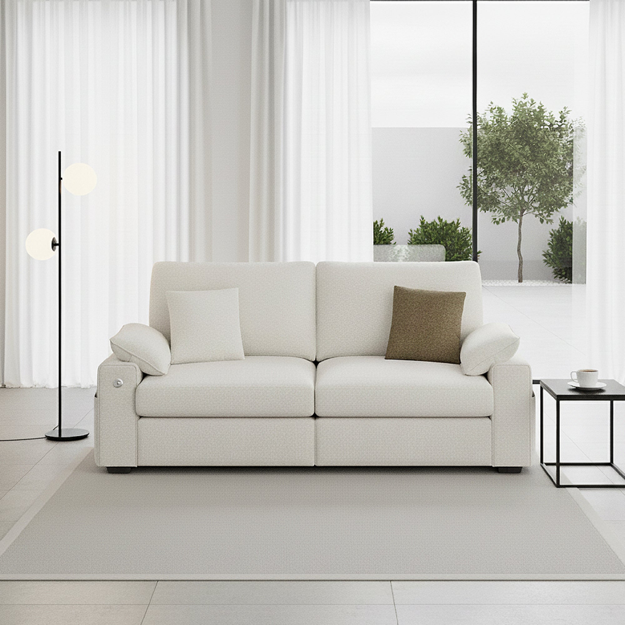 AFO Solid Wood Frame Sofa with Storage Arms and Charging Ports