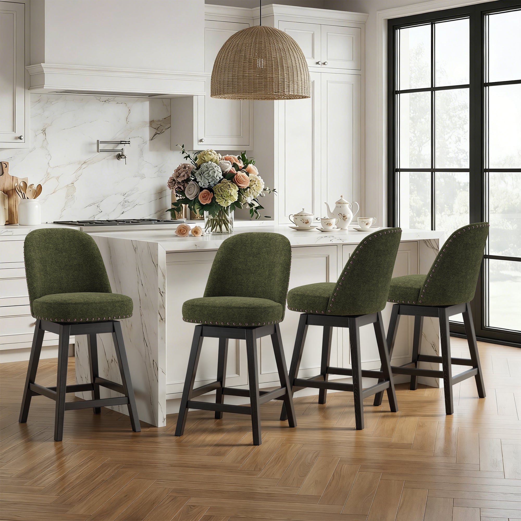 AFO 26" Upholstered Swivel Counter Height Bar Stools, Modern Bar Chairs with Solid Wood Frame, Suitable for 35"-39" Table, For Kitchen Island Dining Room Pub Restaurant