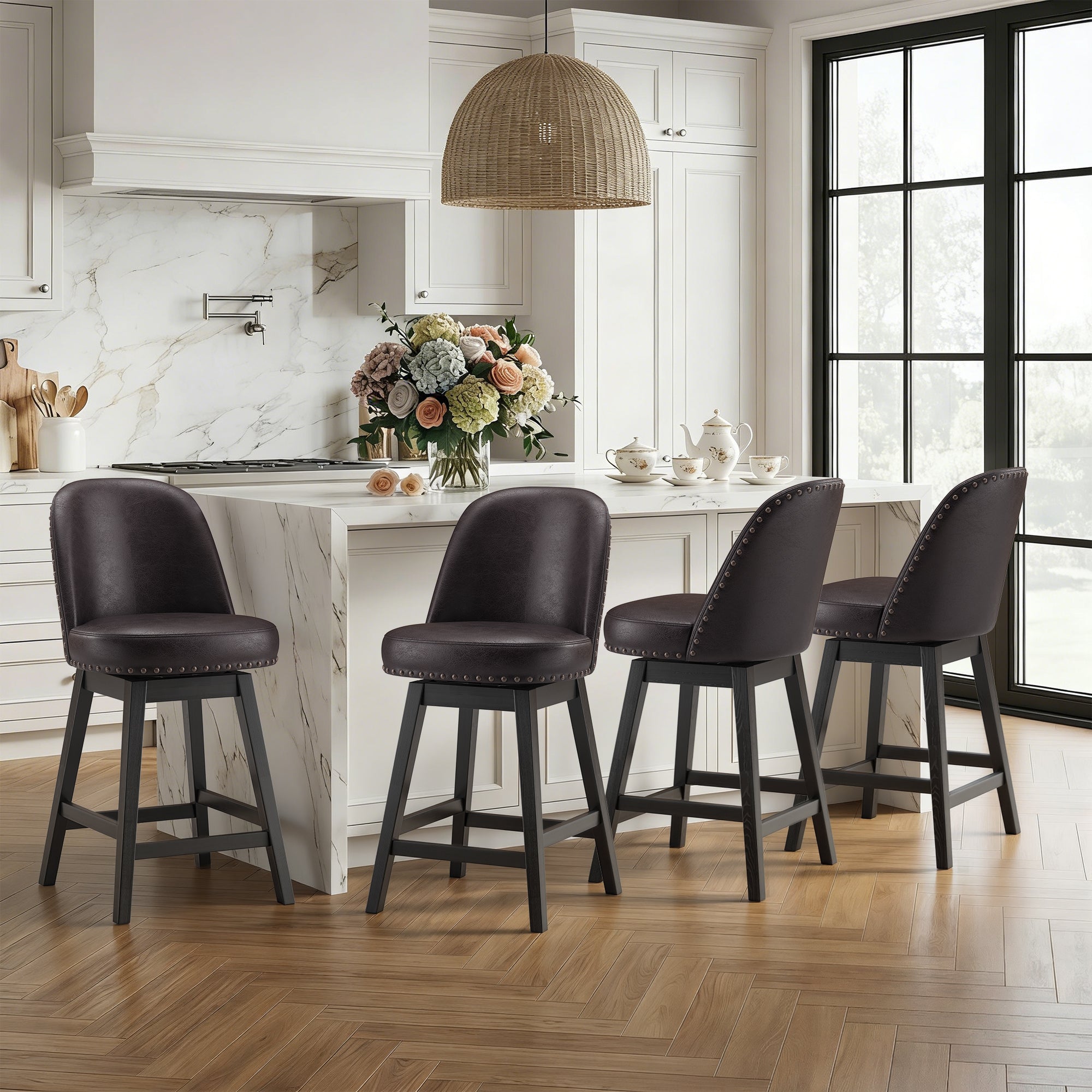 AFO 26" Upholstered Swivel Counter Height Bar Stools, Modern Bar Chairs with Solid Wood Frame, Suitable for 35"-39" Table, For Kitchen Island Dining Room Pub Restaurant
