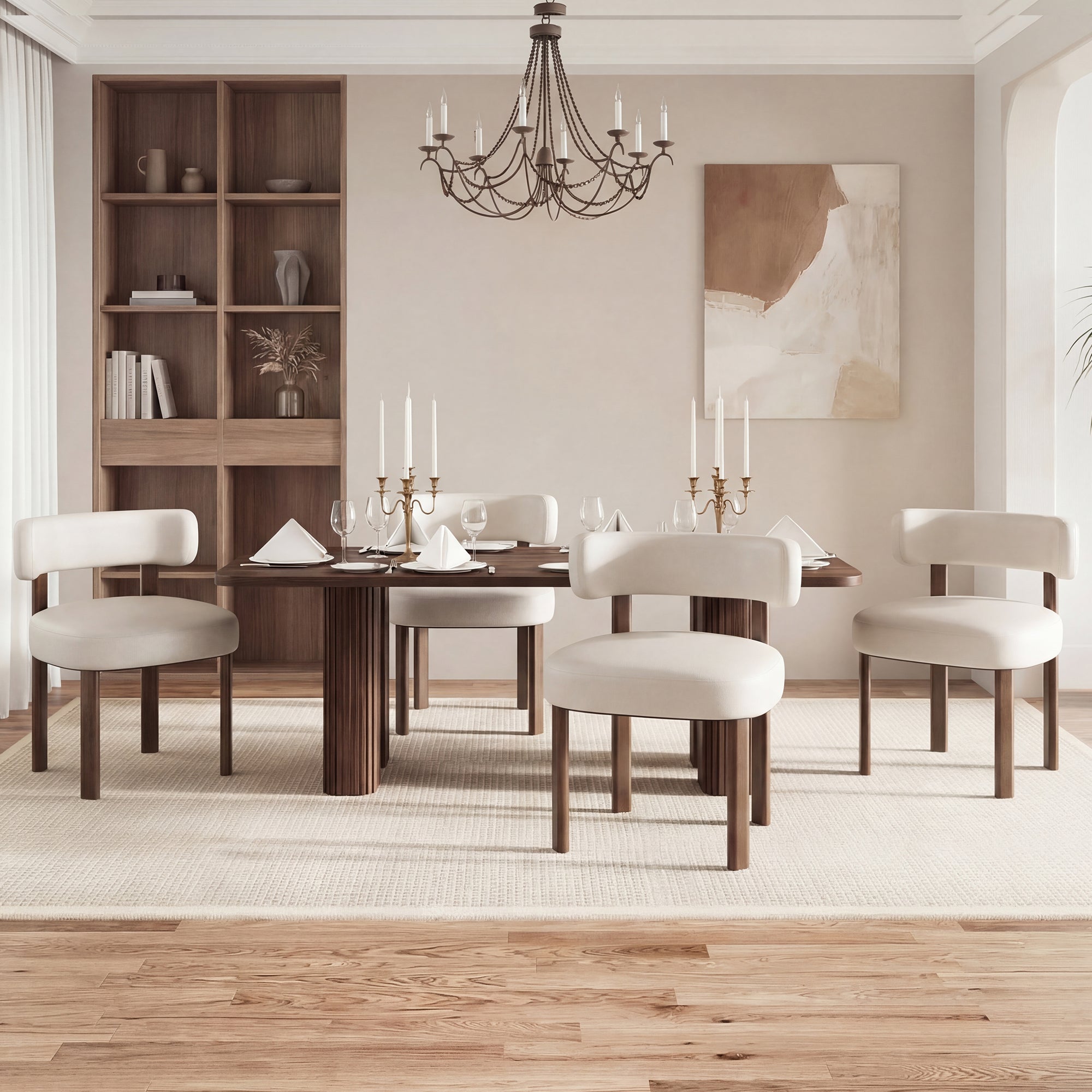 AFO Modern Upholstered Dining Chair, Faux Leather Seat with Solid Wood Legs and Ergonomic Back