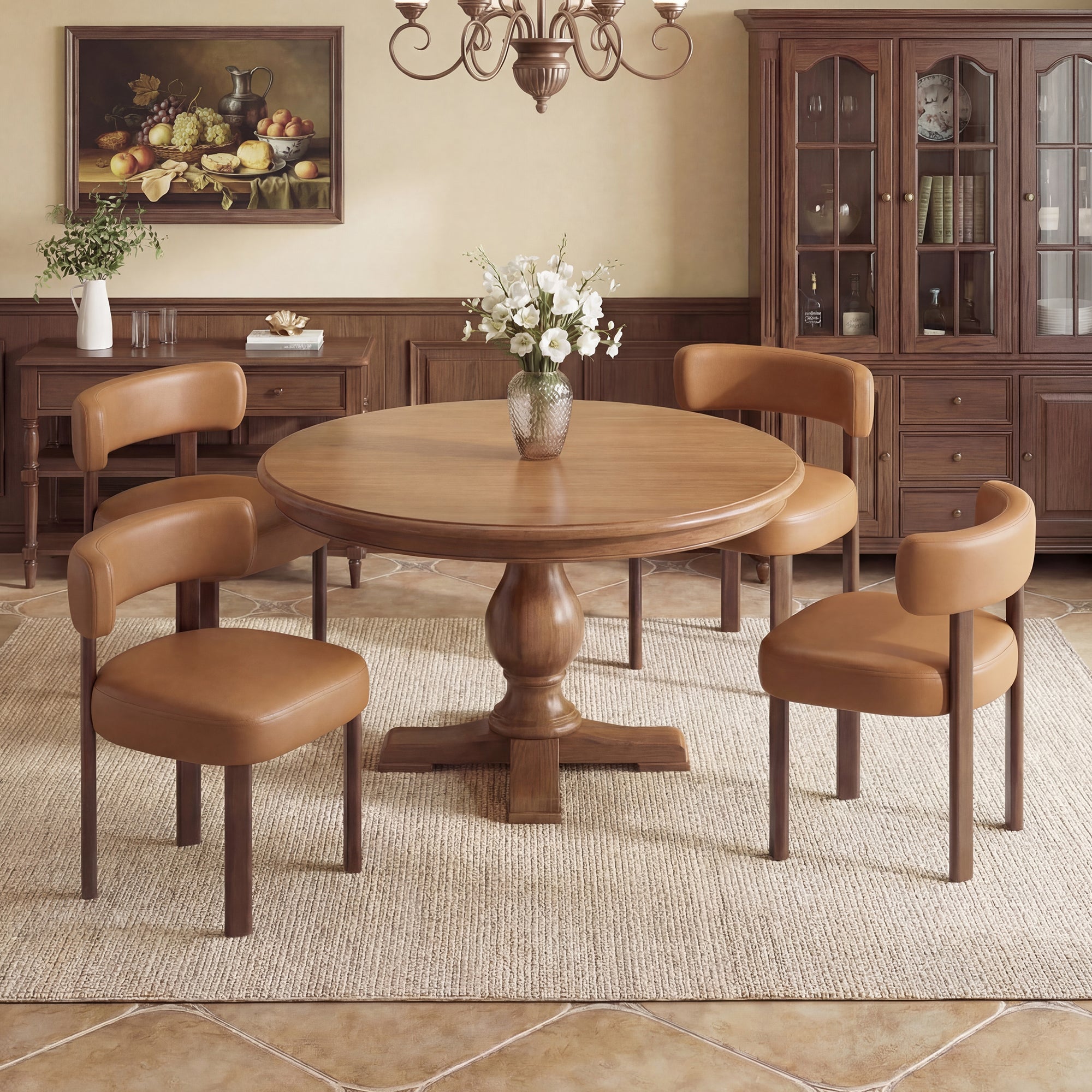 AFO Modern Upholstered Dining Chair, Faux Leather Seat with Solid Wood Legs and Ergonomic Back