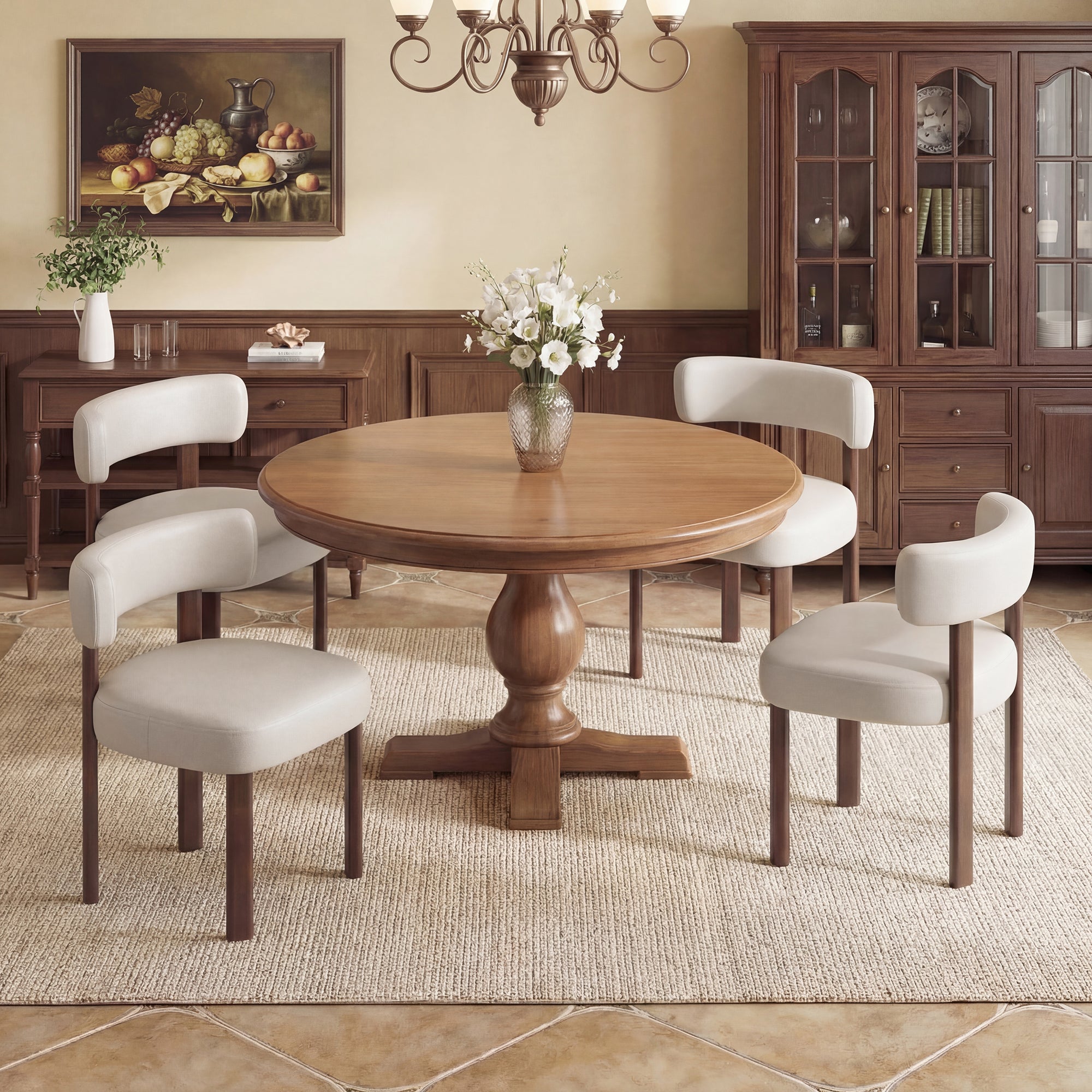 AFO Modern Upholstered Dining Chair, Faux Leather Seat with Solid Wood Legs and Ergonomic Back