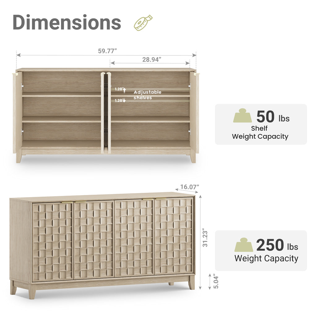 AFO 60'' Wide Sideboard Buffet with Adjustable Shelves