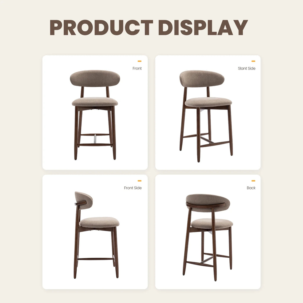 AFO Upholstered Counter Height Bar Stool - Ergonomic Back & Wooden Base