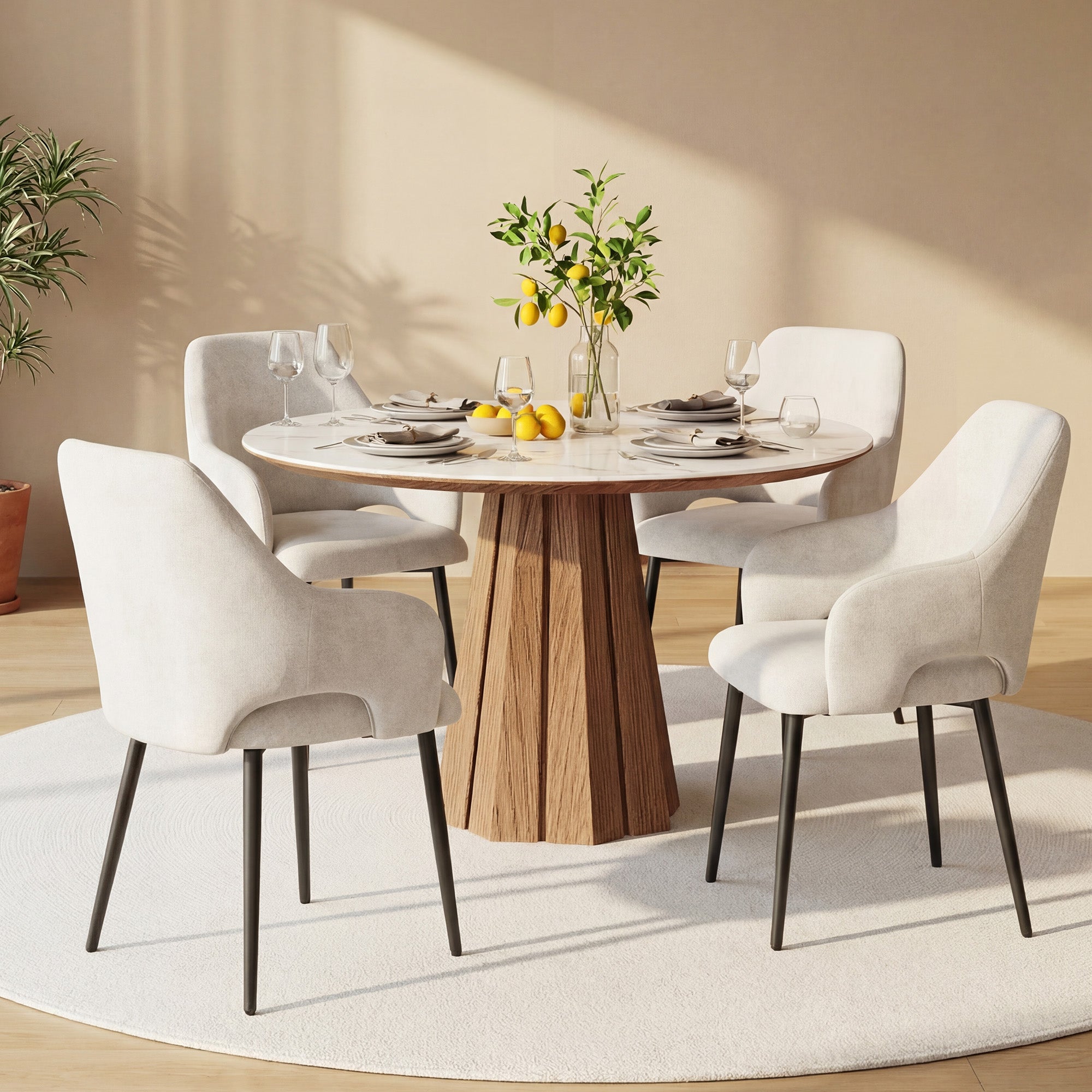 AFO Modern Chenille Dining Chair with Metal Legs & Ergonomic Back
